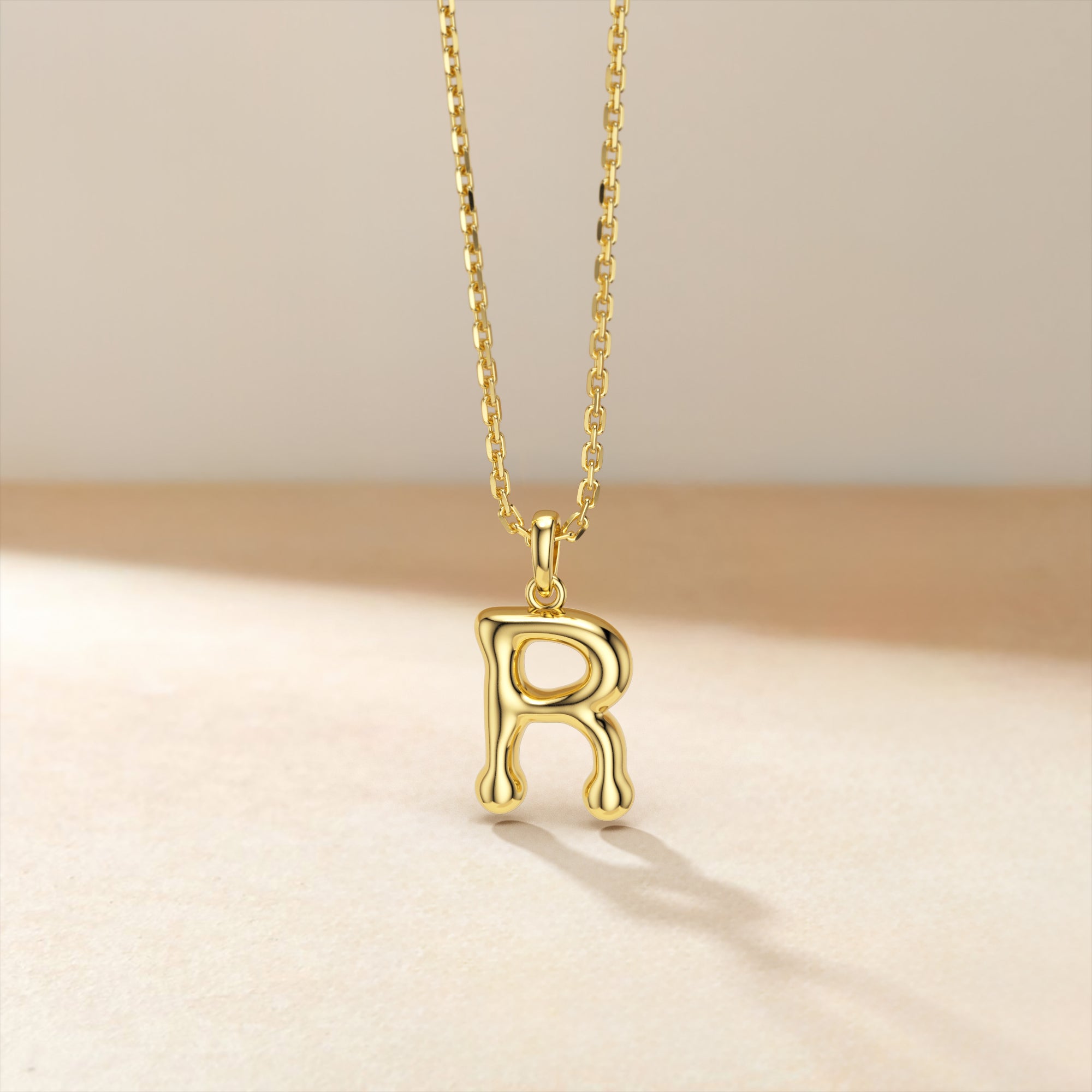 Bubble Initial Letter R Pendant Necklace