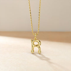 Bubble Initial Letter R Pendant Necklace