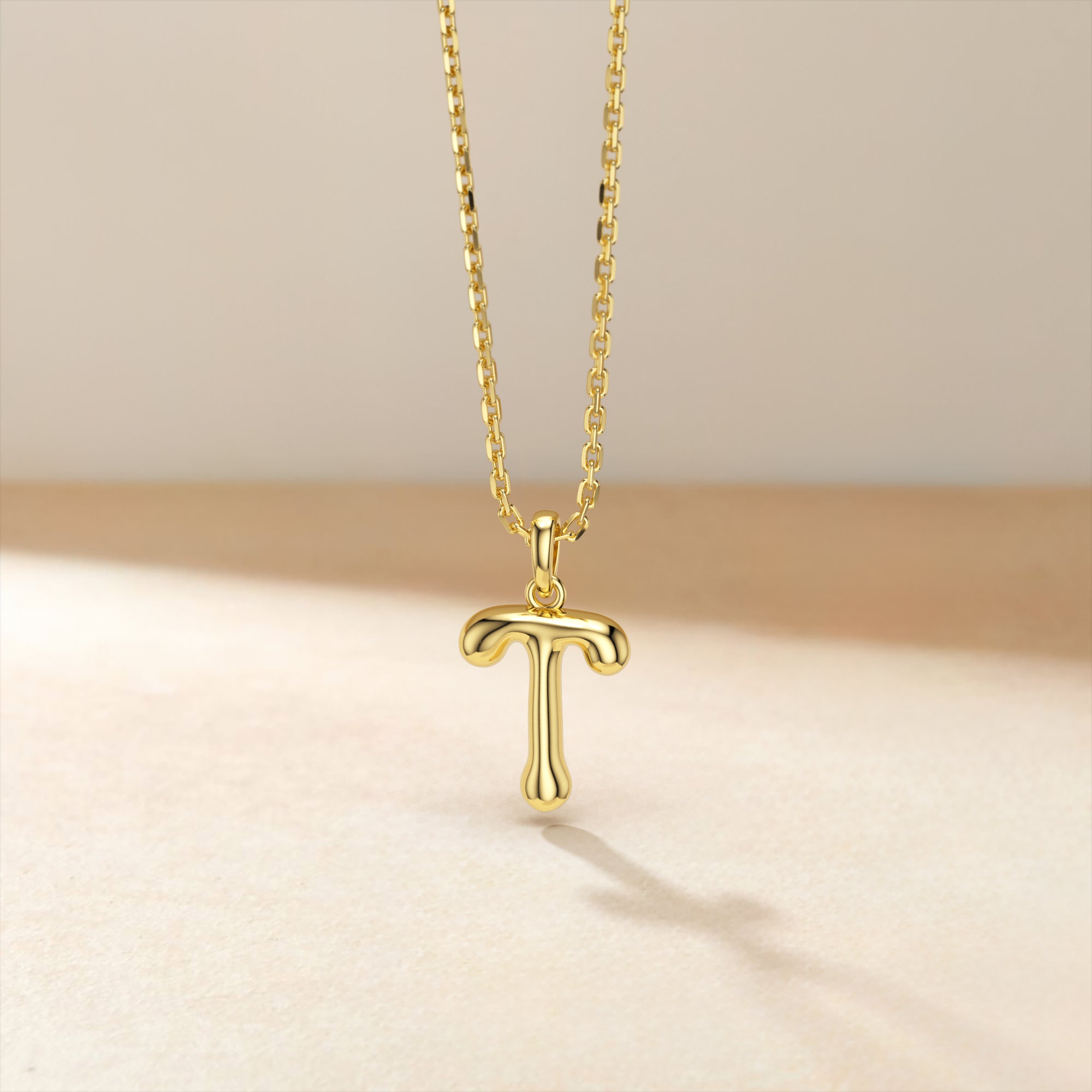 Bubble Initial Letter T Pendant Necklace