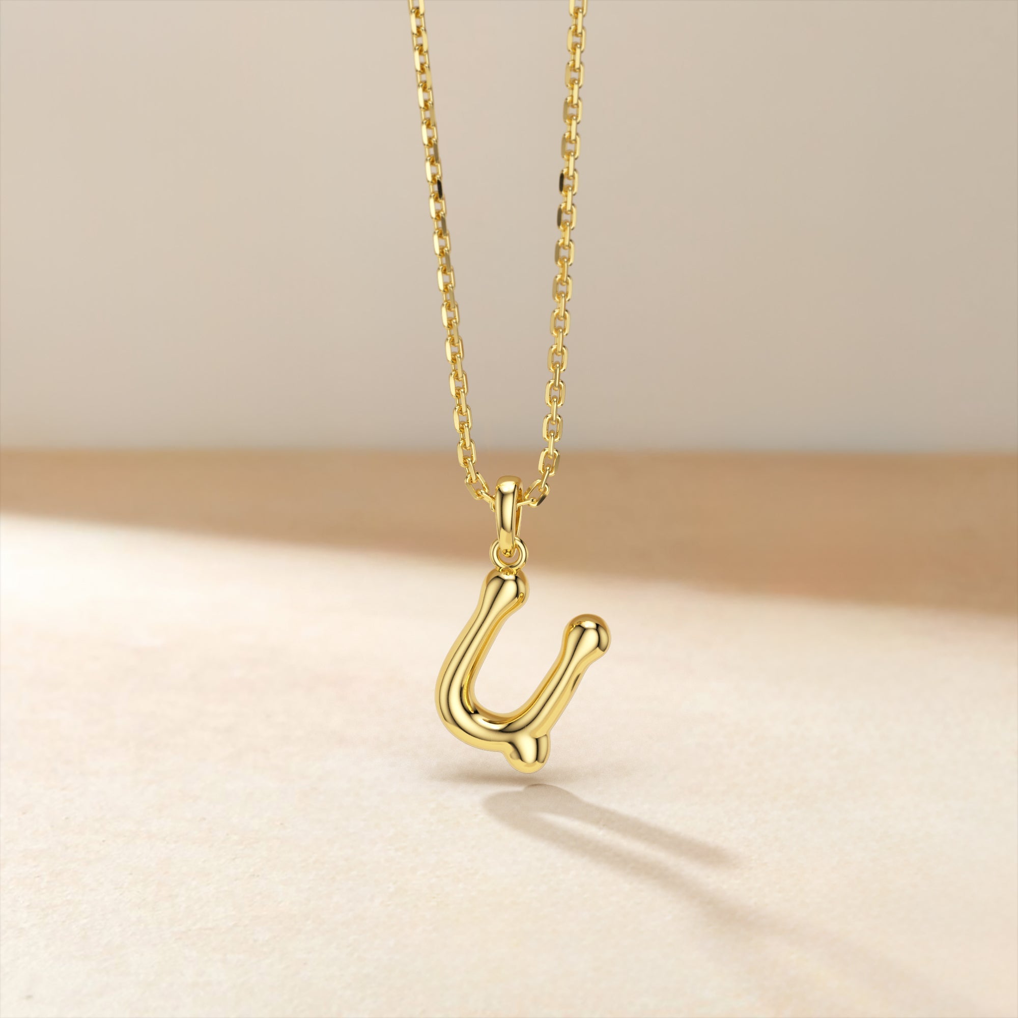 Bubble Initial Letter U Pendant Necklace