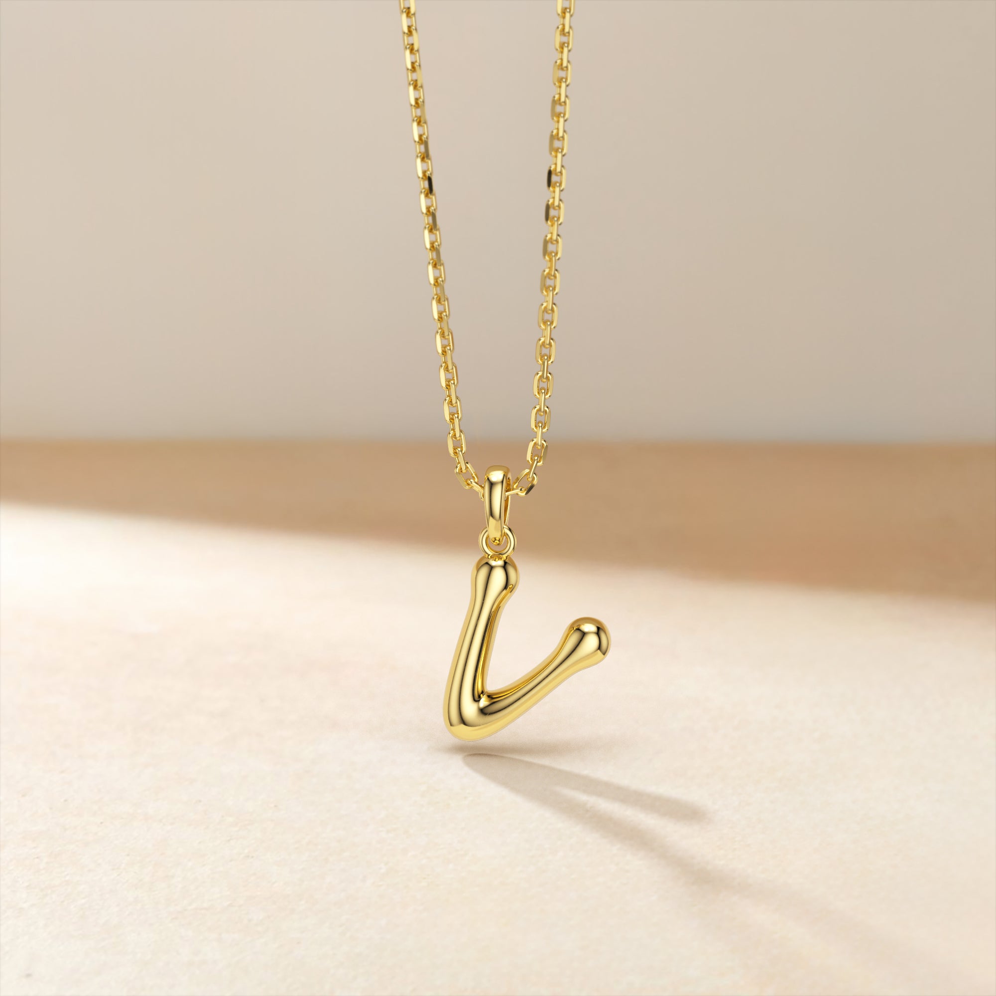 Bubble Initial Letter V Pendant Necklace