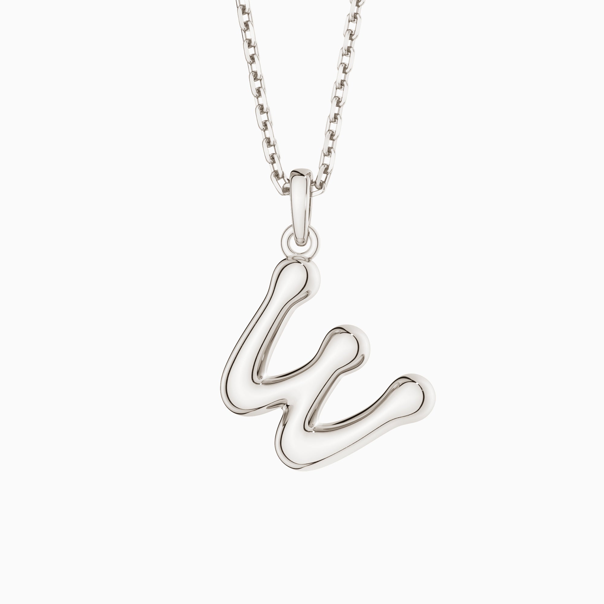 Bubble Initial Letter W Pendant Necklace