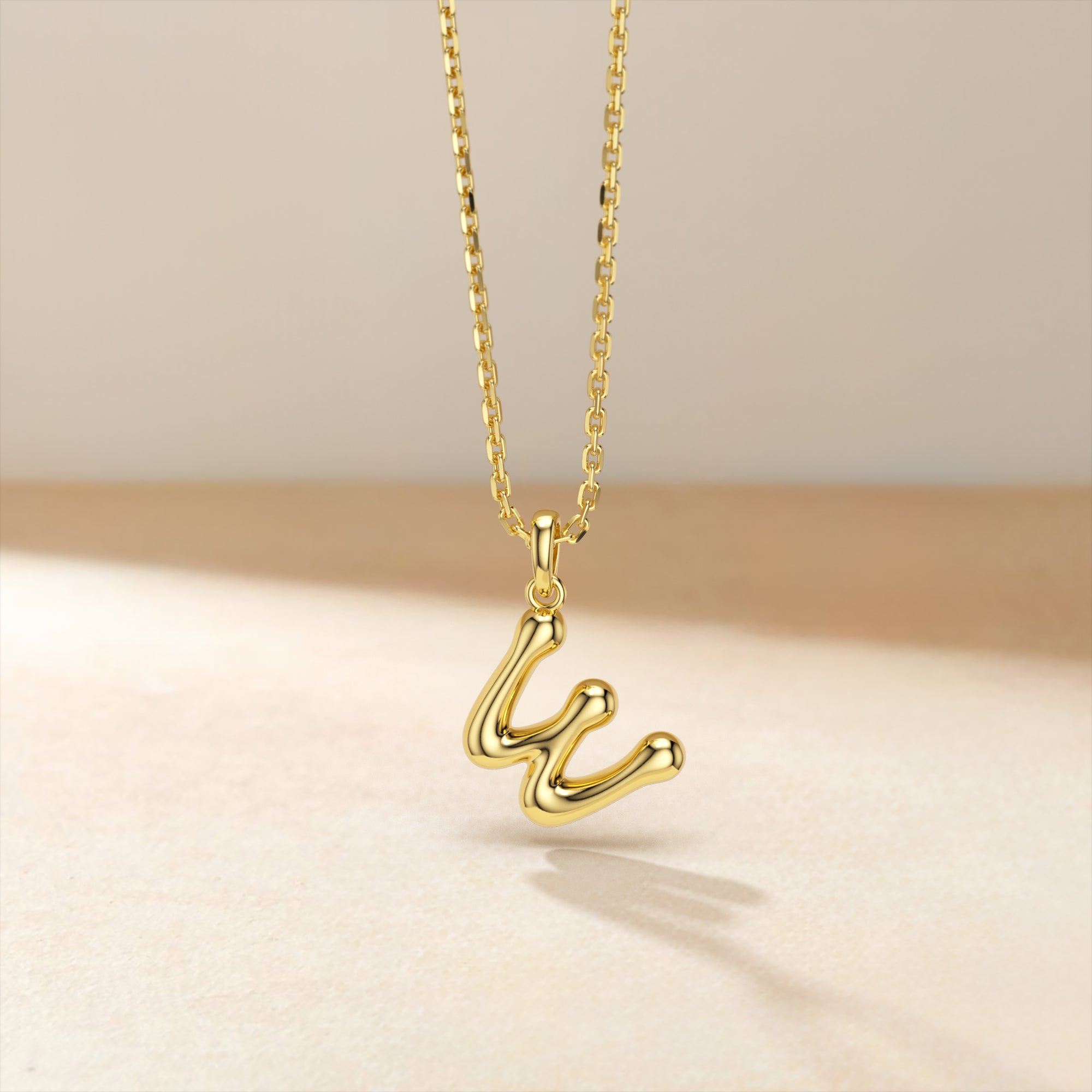 Bubble Initial Letter W Pendant Necklace
