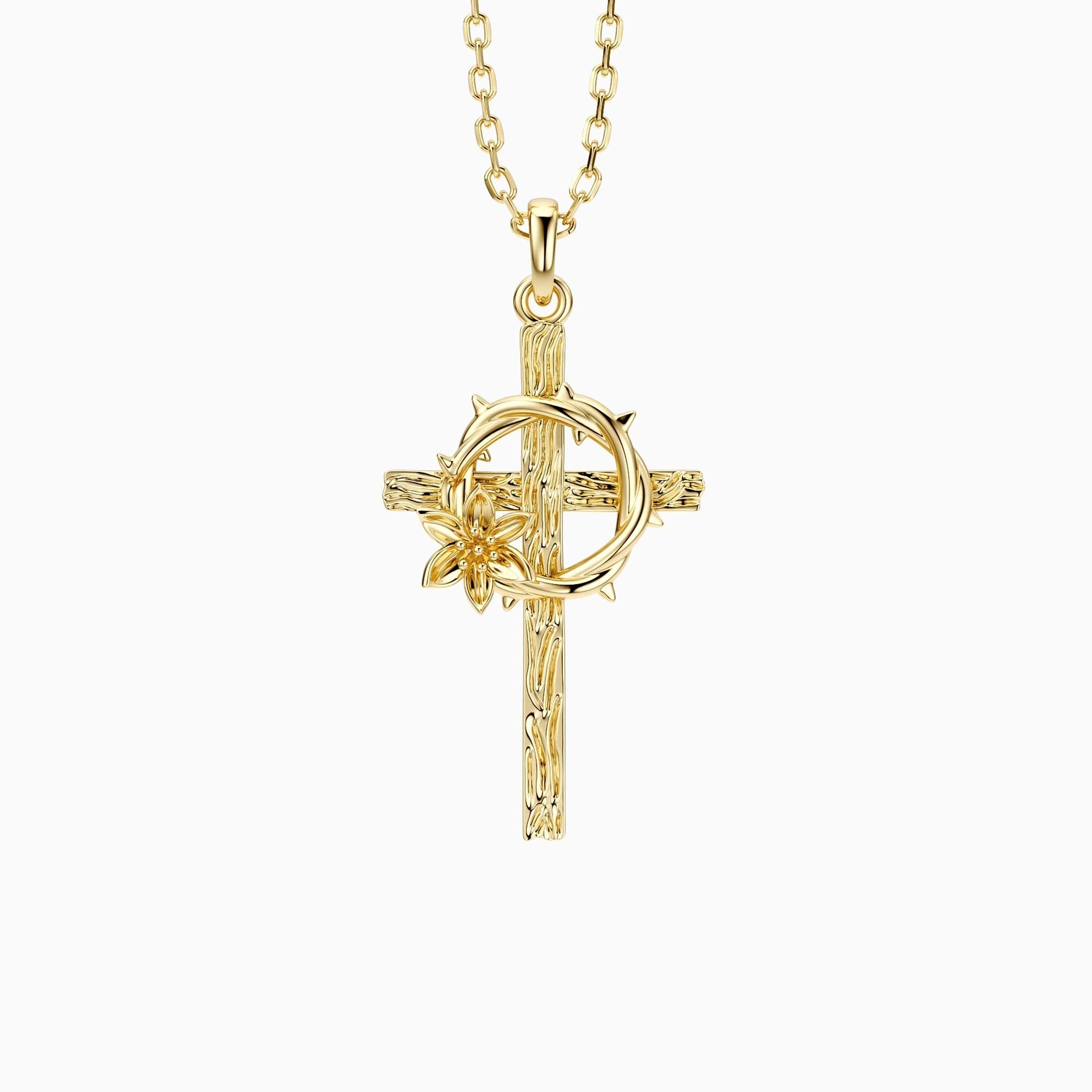 Crown of Thorns Lily Cross Pendant Necklace