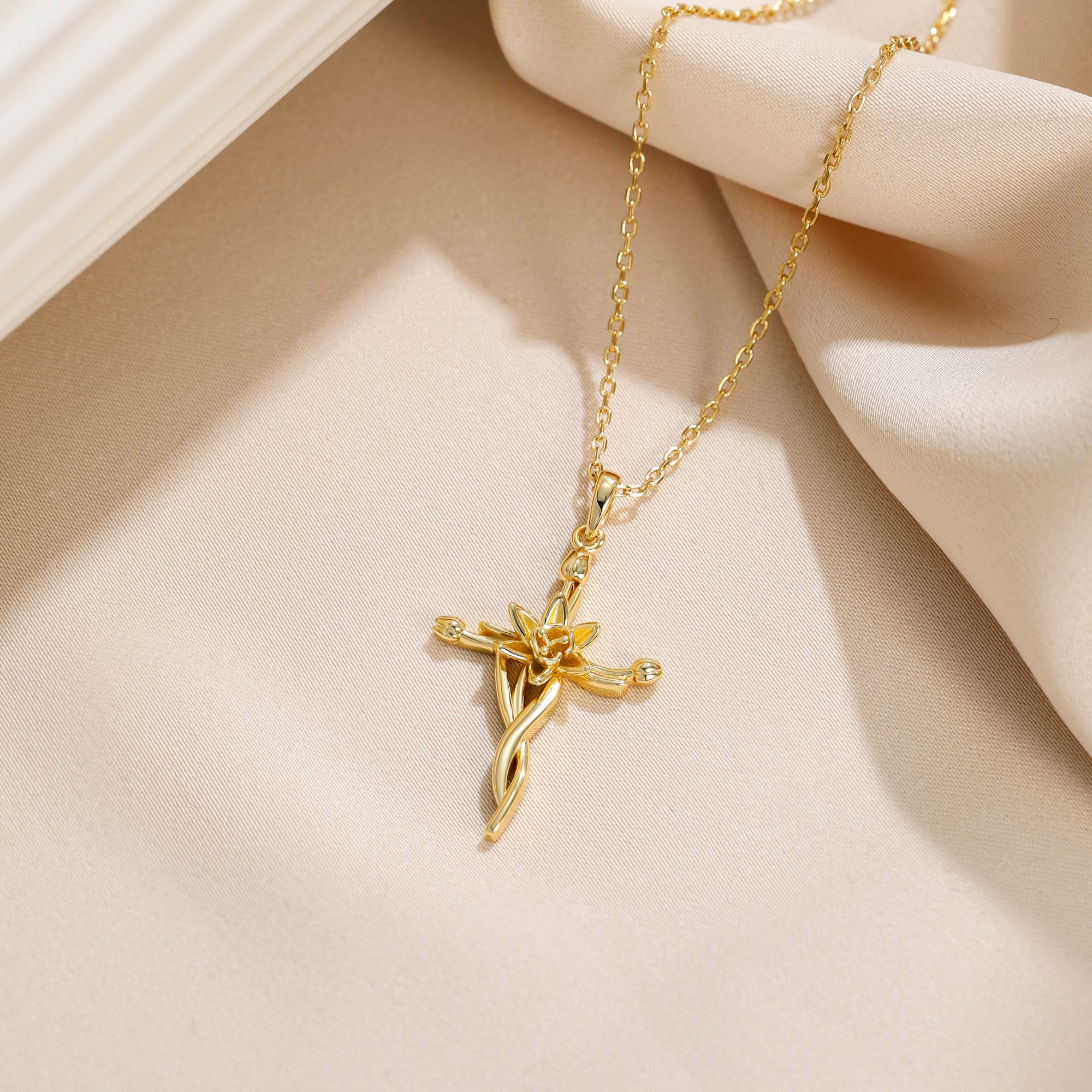 Floral Cross Tulip Pendant Necklace