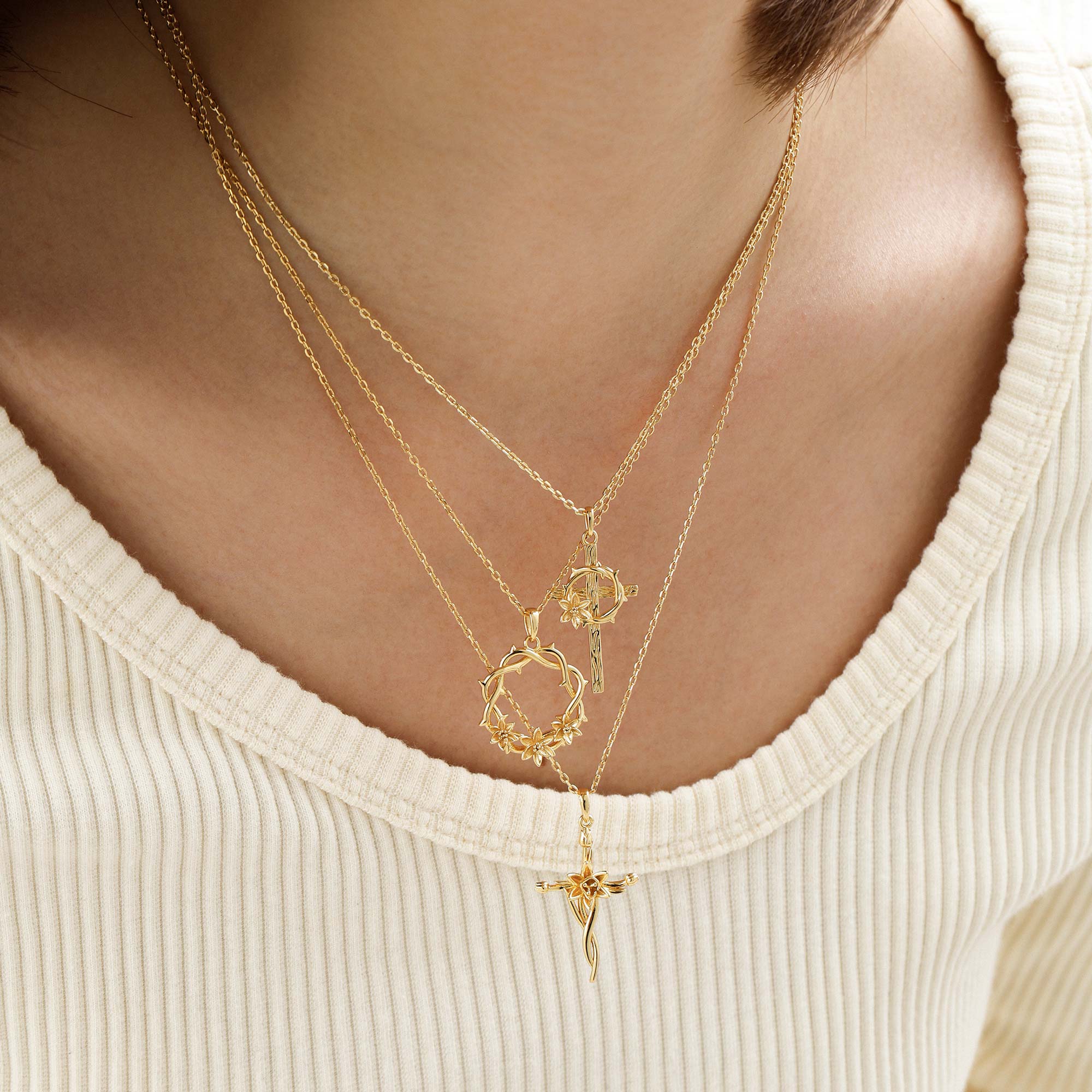 Floral Cross Tulip Pendant Necklace