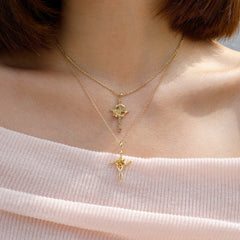Floral Cross Tulip Pendant Necklace