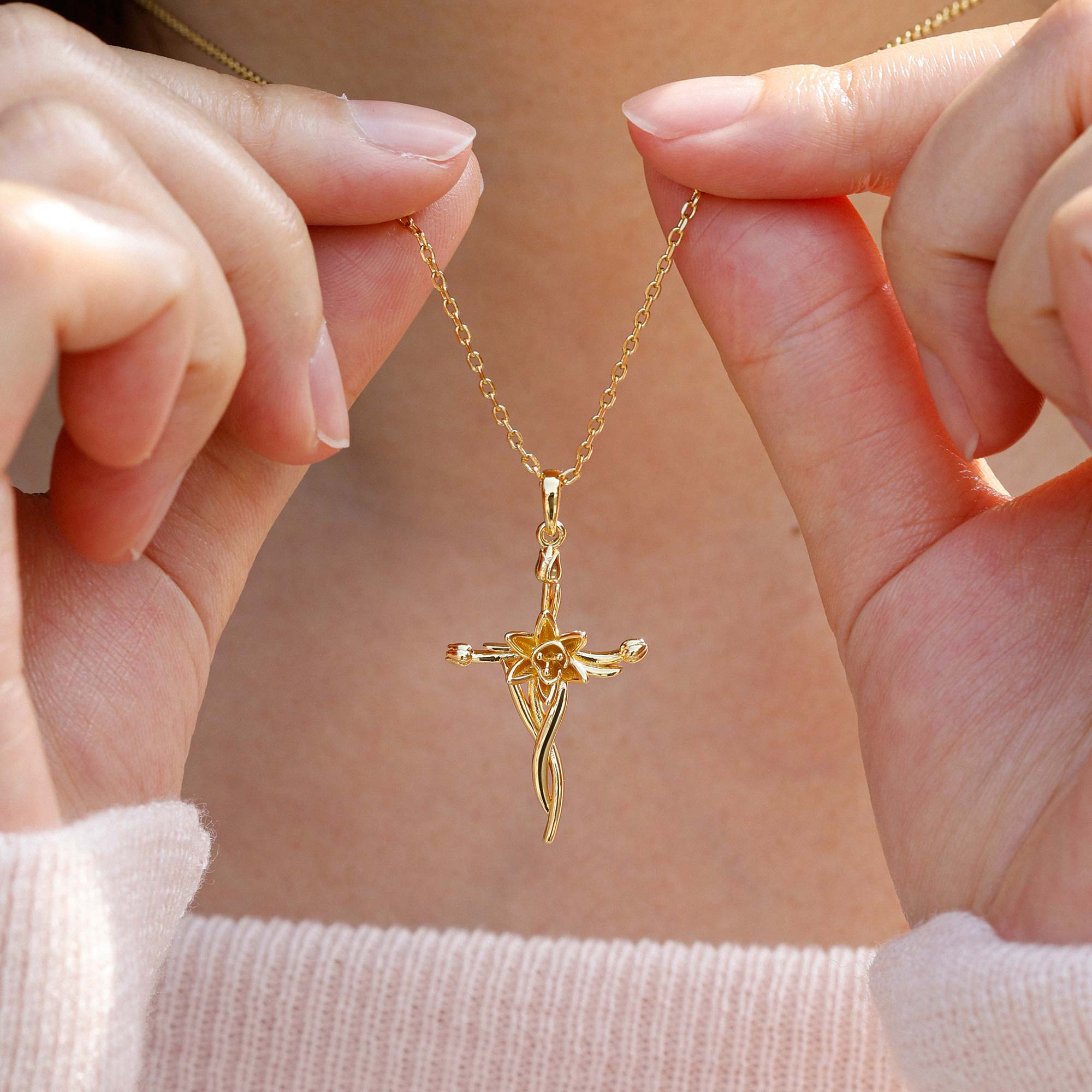Floral Cross Tulip Pendant Necklace