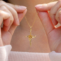 Floral Cross Tulip Pendant Necklace