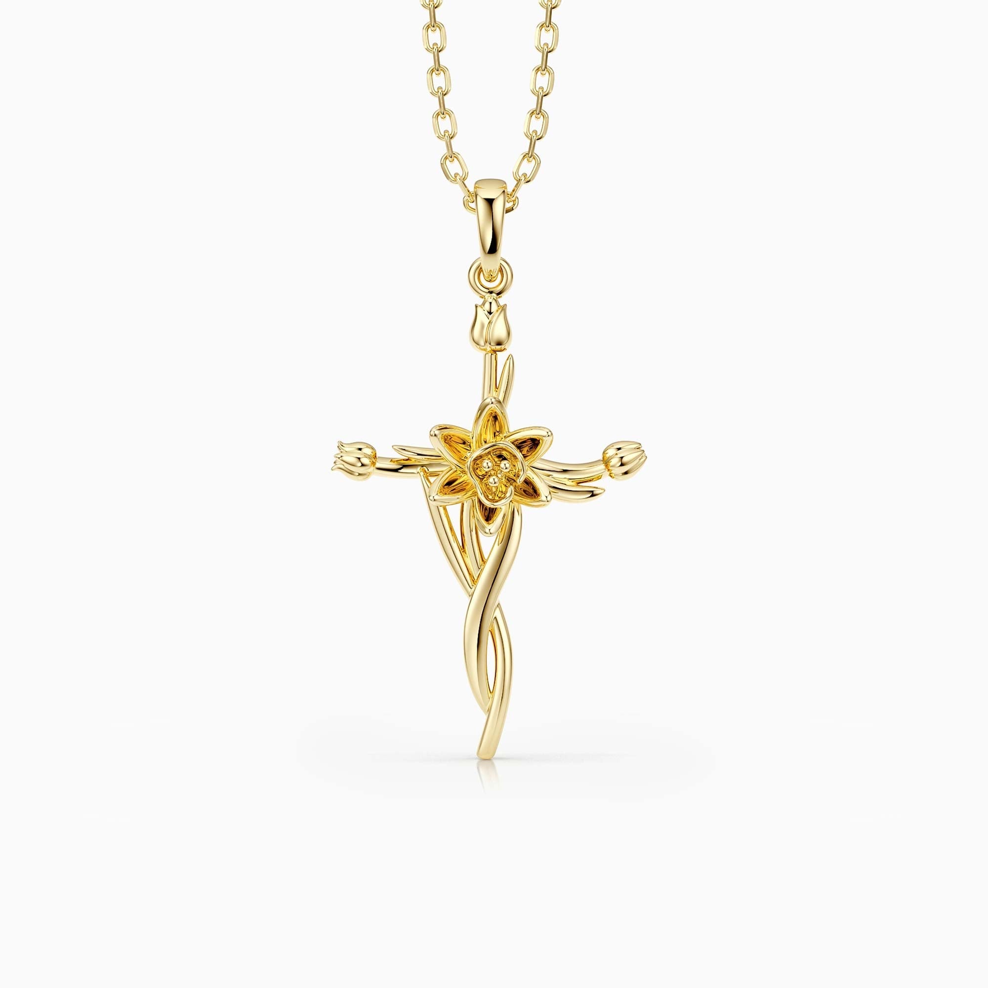 Floral Cross Tulip Pendant Necklace