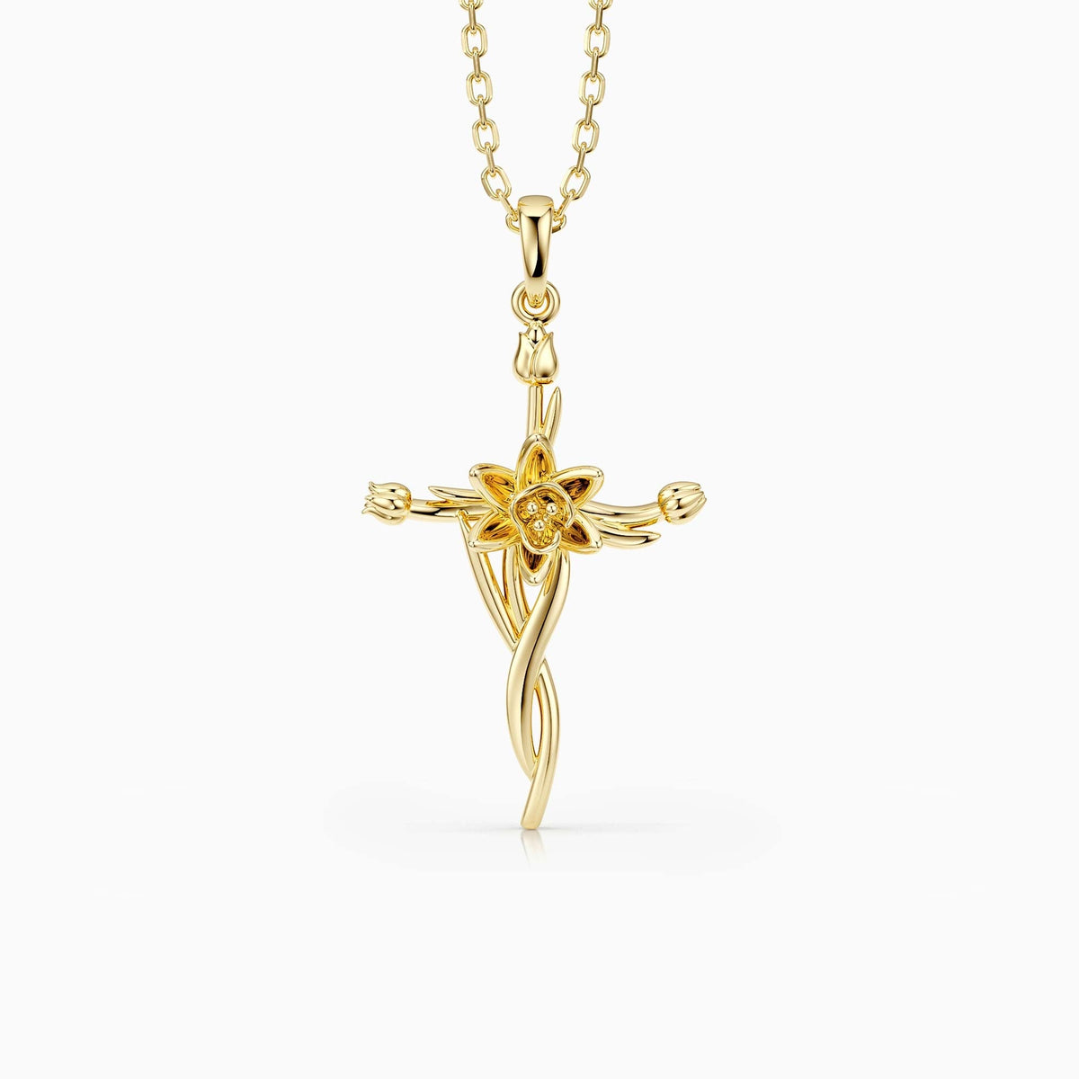Floral Cross Tulip Pendant Necklace