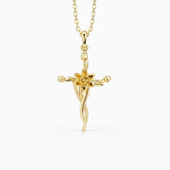 Floral Cross Tulip Pendant Necklace