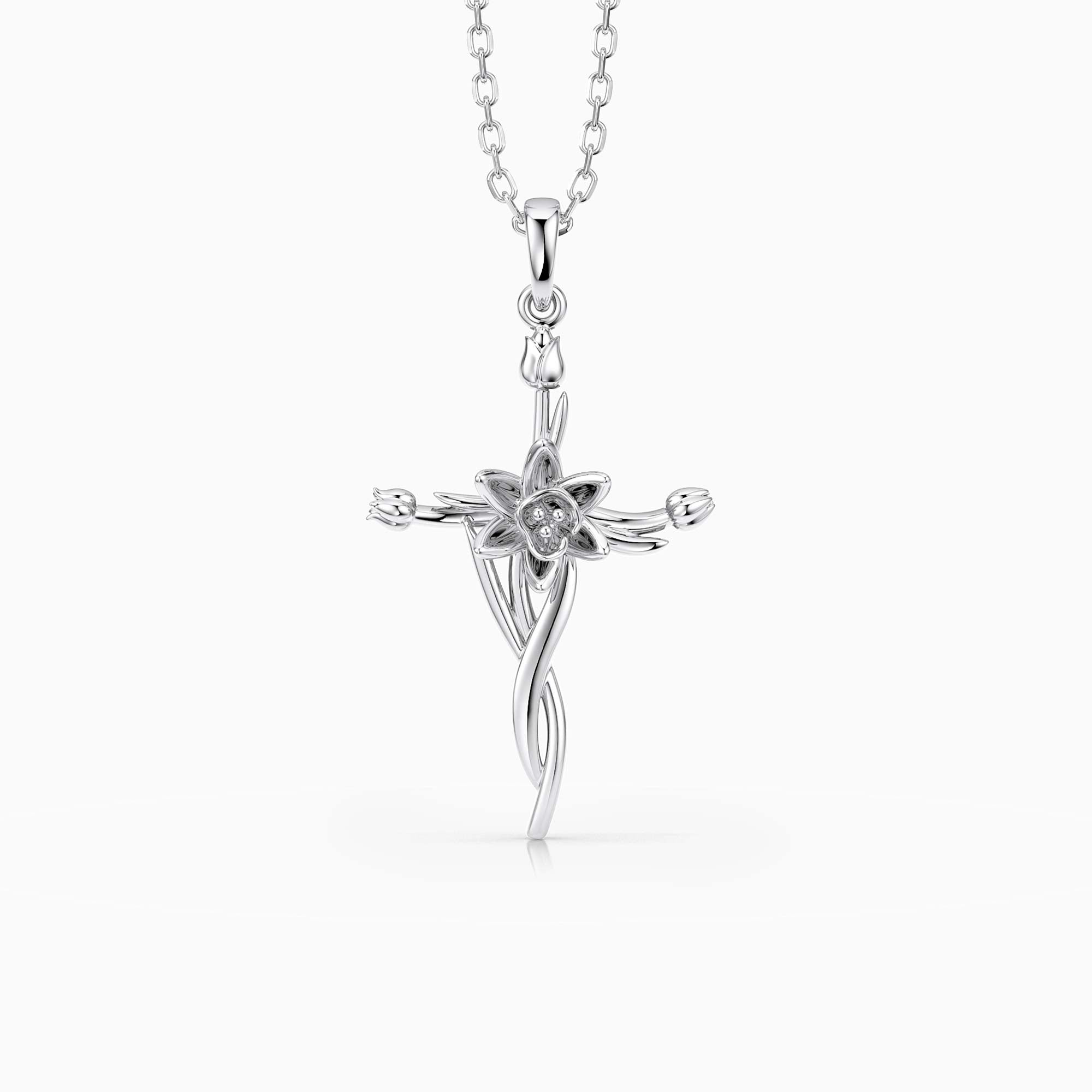 Floral Cross Tulip Pendant Necklace