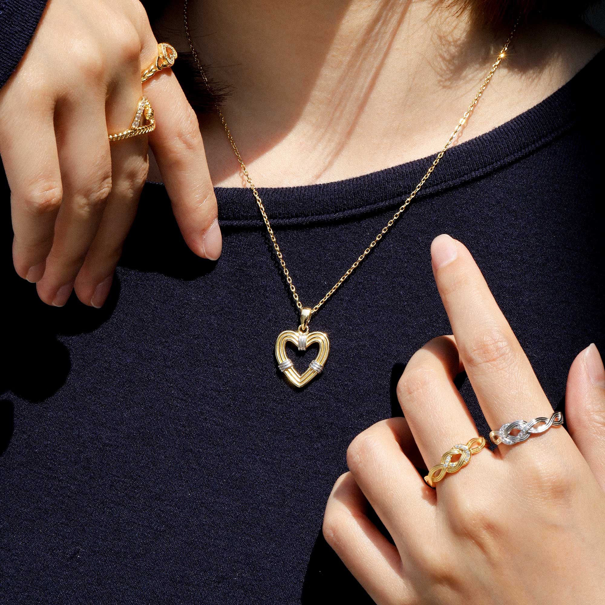 Two-Tone Heart Cord Love Knot Necklace