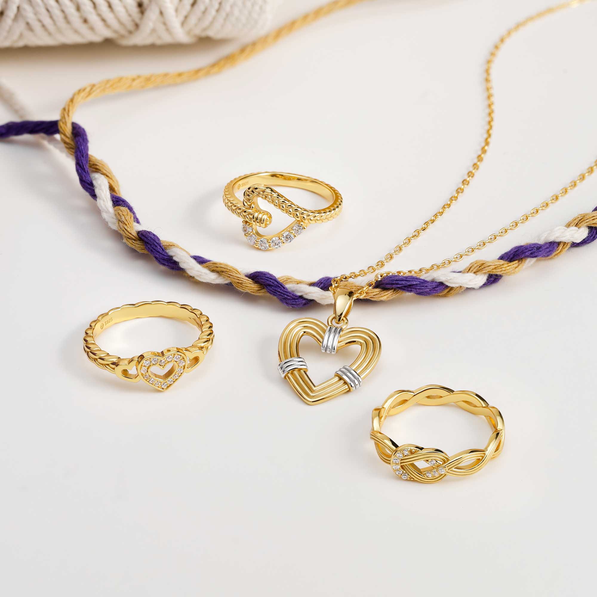 Two-Tone Heart Cord Love Knot Necklace