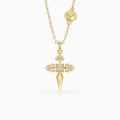 Fleur-de-Lis Seashell Cross Necklace