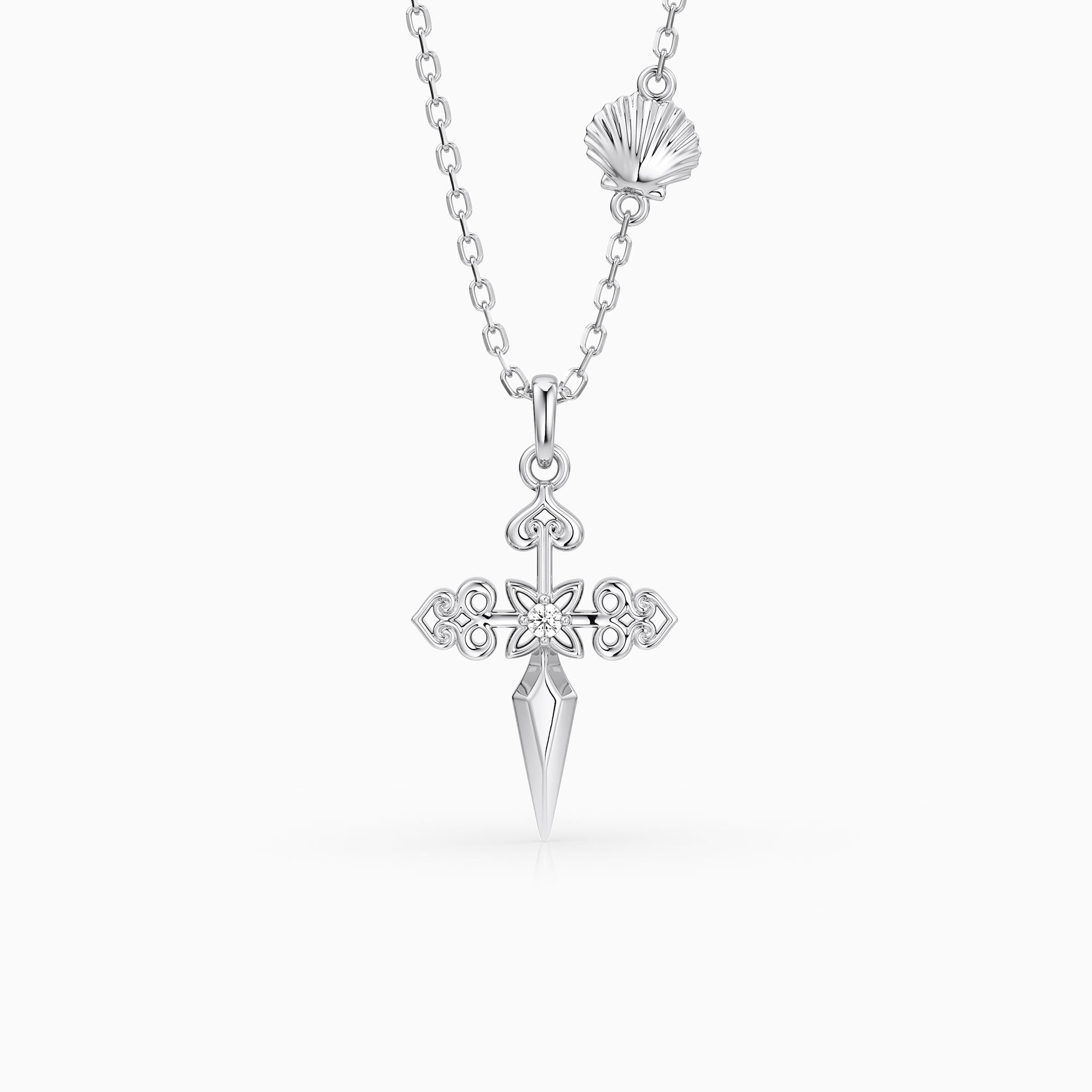 Fleur-de-Lis Seashell Cross Necklace