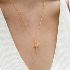 Fleur-de-Lis Cross with Crown Necklace