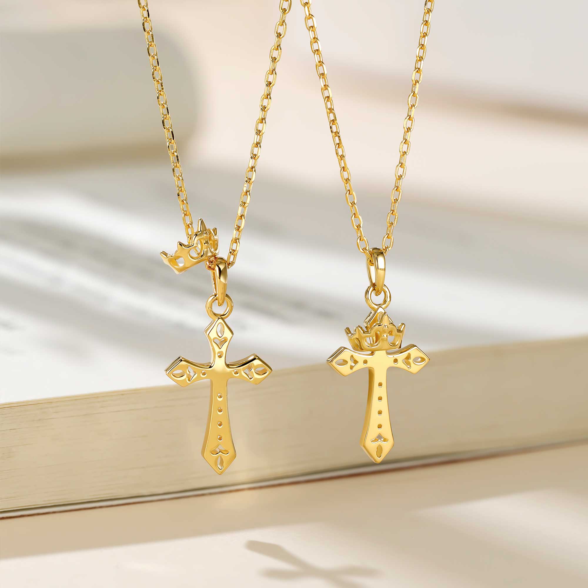 Fleur-de-Lis Cross with Crown Necklace