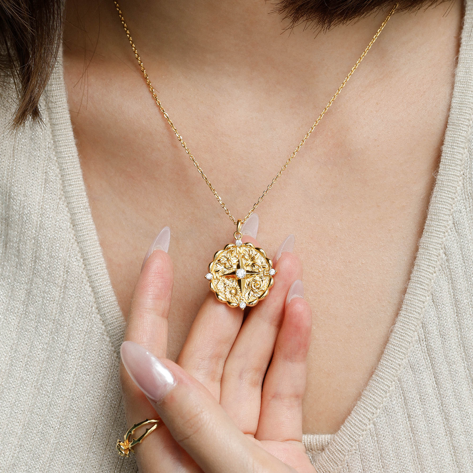 Floral Blessing Compass Medallion Necklace