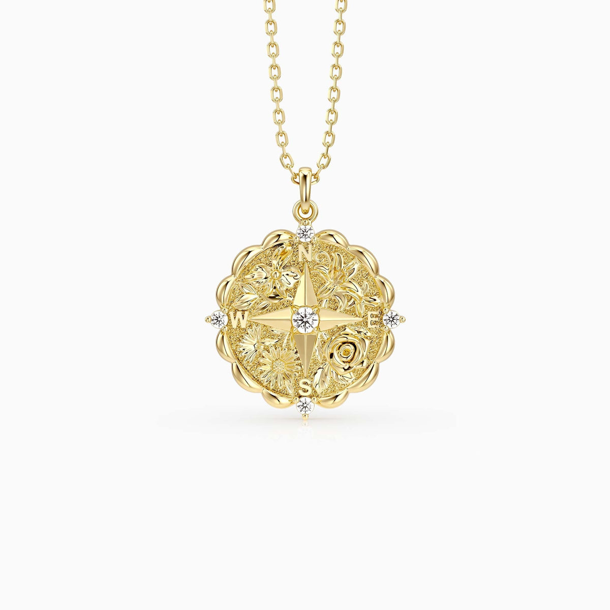 Floral Blessing Compass Medallion Necklace