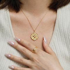 Personalized Floral Blessing Compass Medallion Necklace