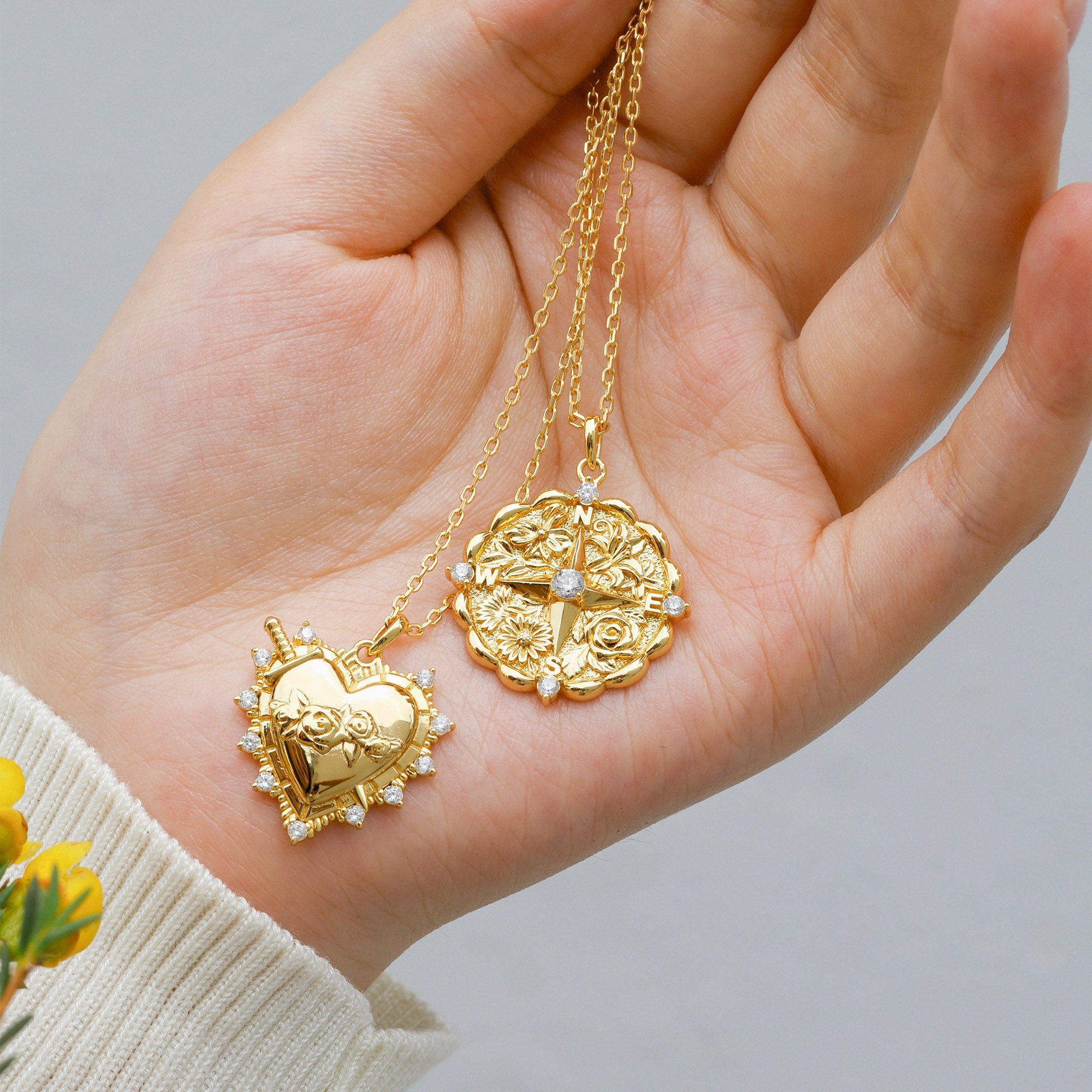 Floral Blessing Compass Medallion Necklace