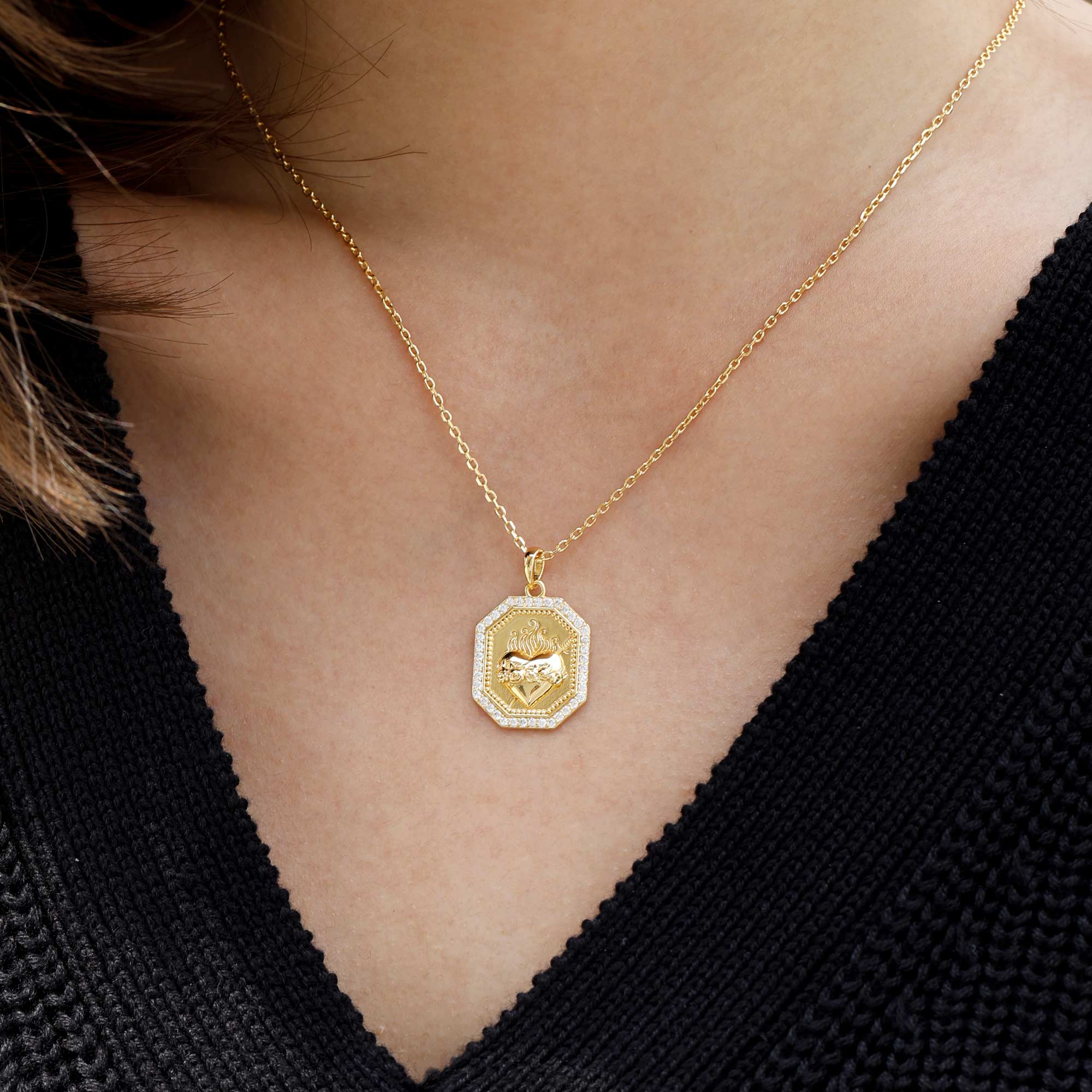 Sacred Rose Heart Medallion Necklace