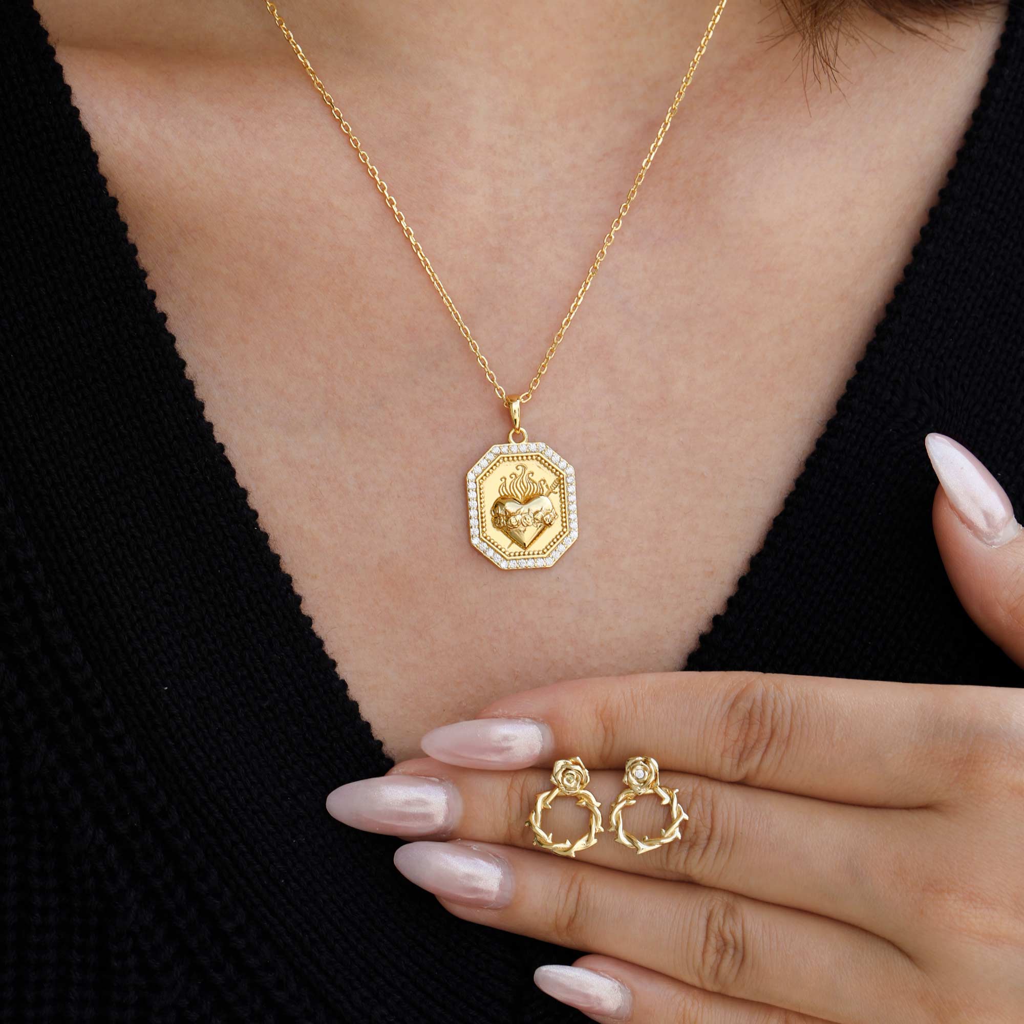 Sacred Rose Heart Medallion Necklace