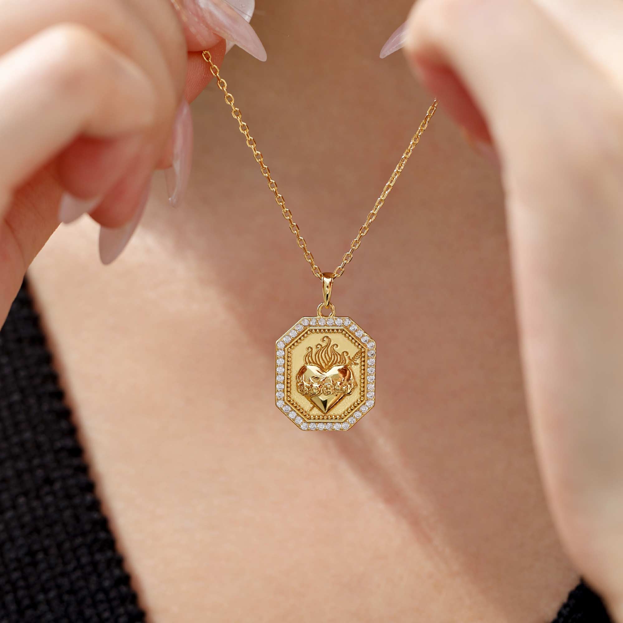 Sacred Rose Heart Medallion Necklace