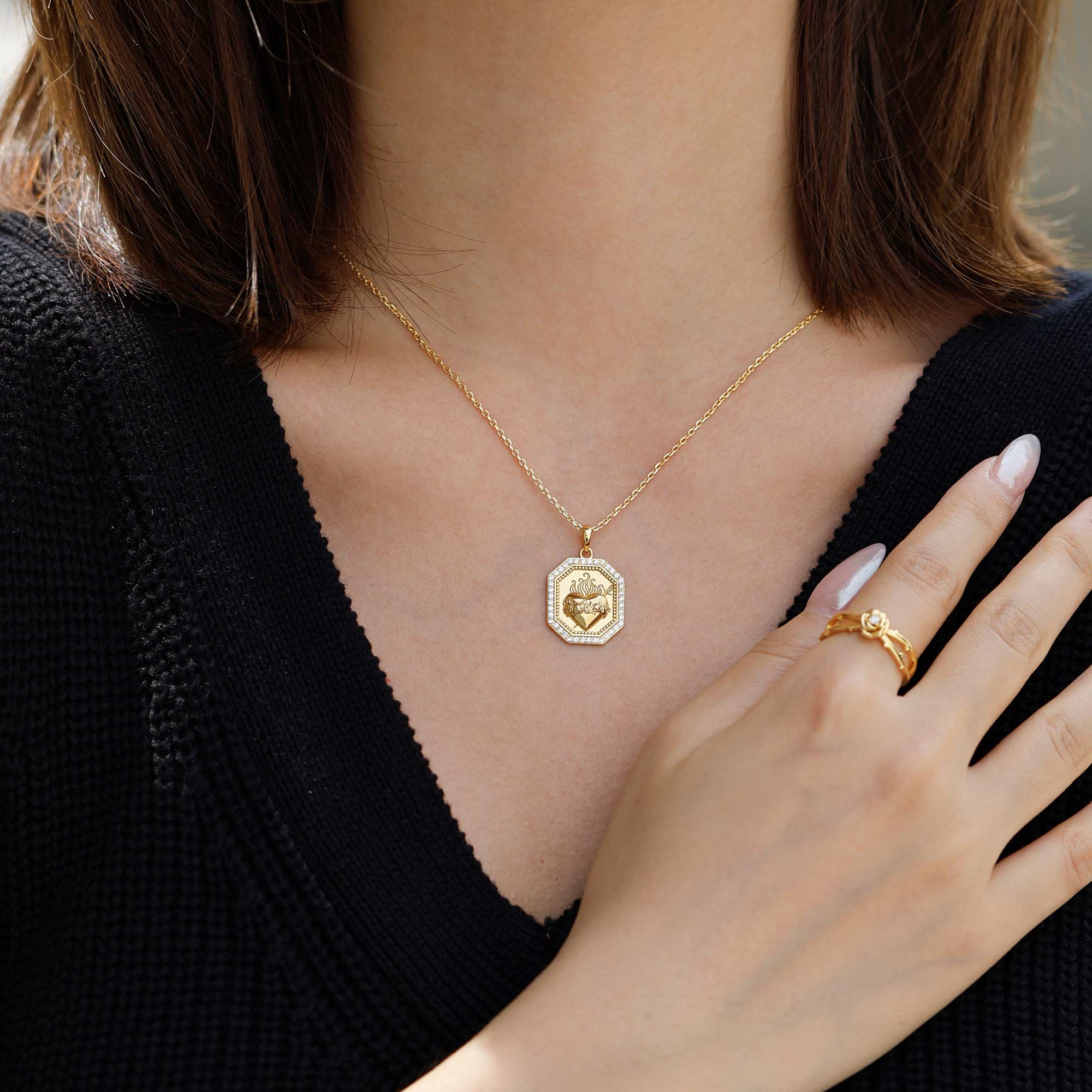 Sacred Rose Heart Medallion Necklace