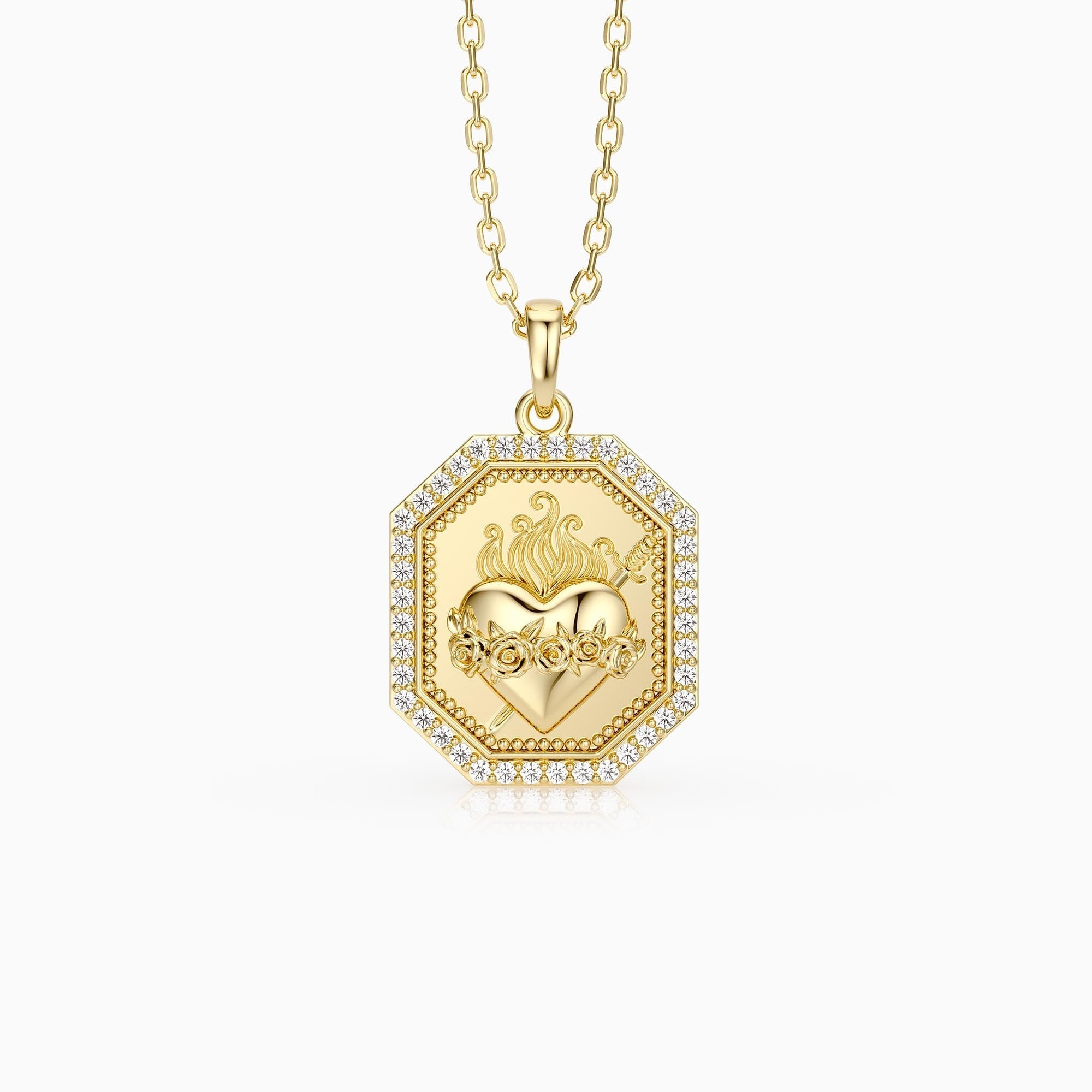 Sacred Rose Heart Medallion Necklace