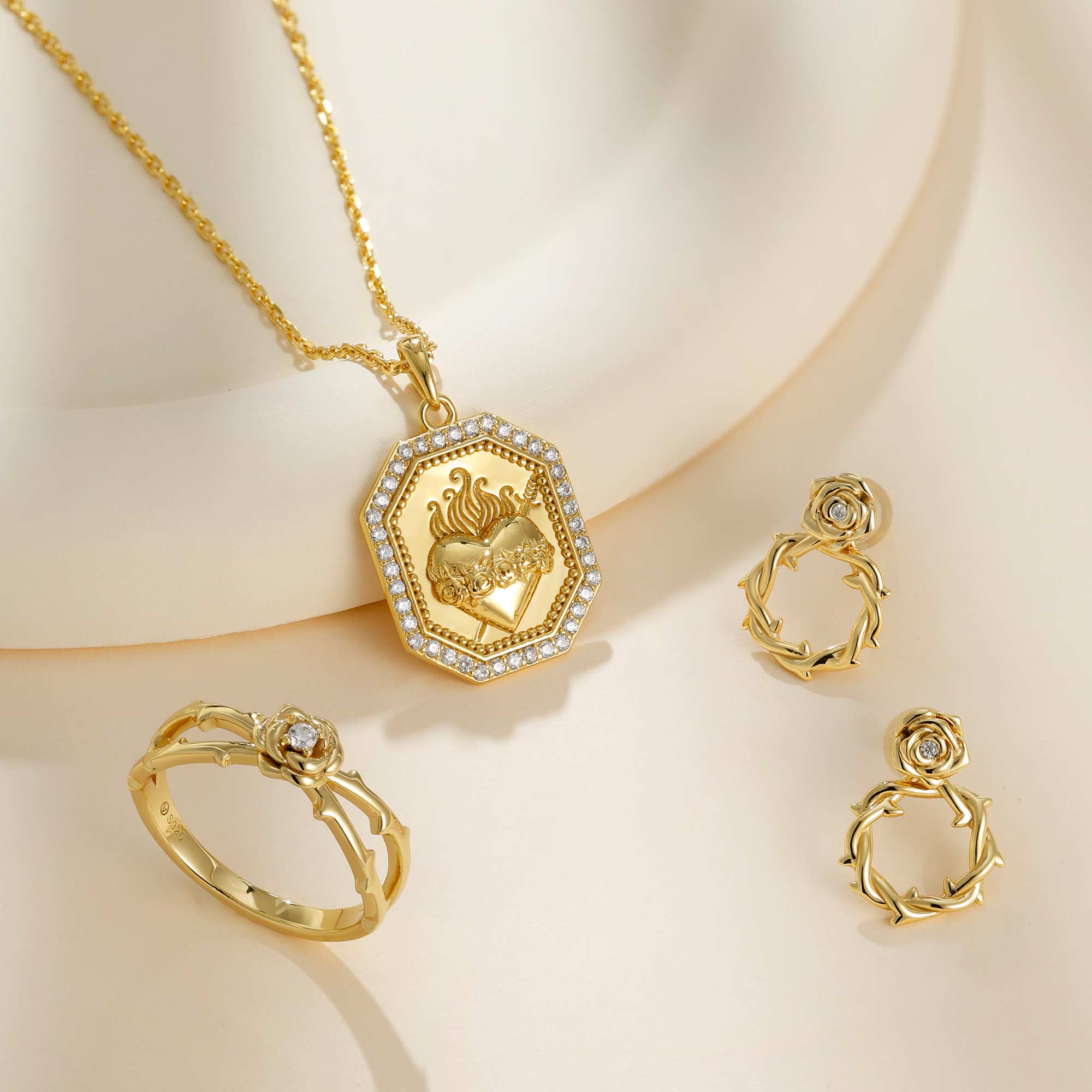 Sacred Rose Heart Medallion Necklace