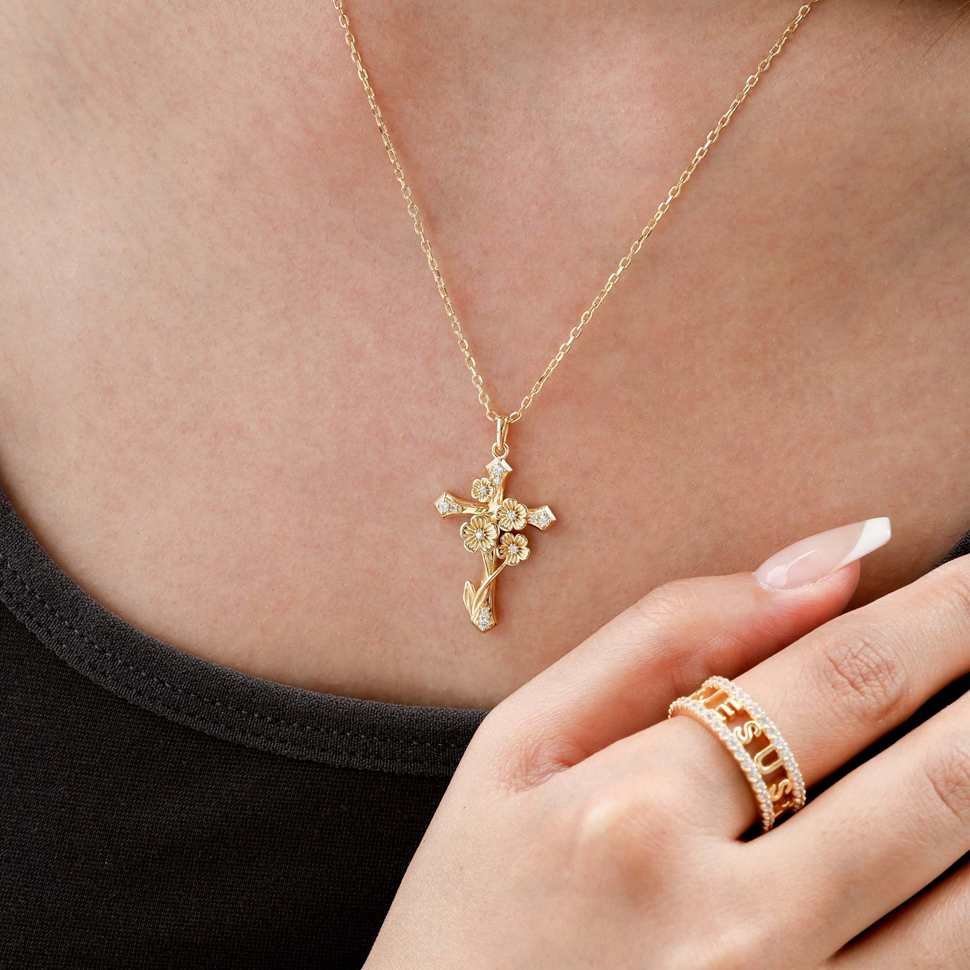 Forget-Me-Not Floral Cross Necklace