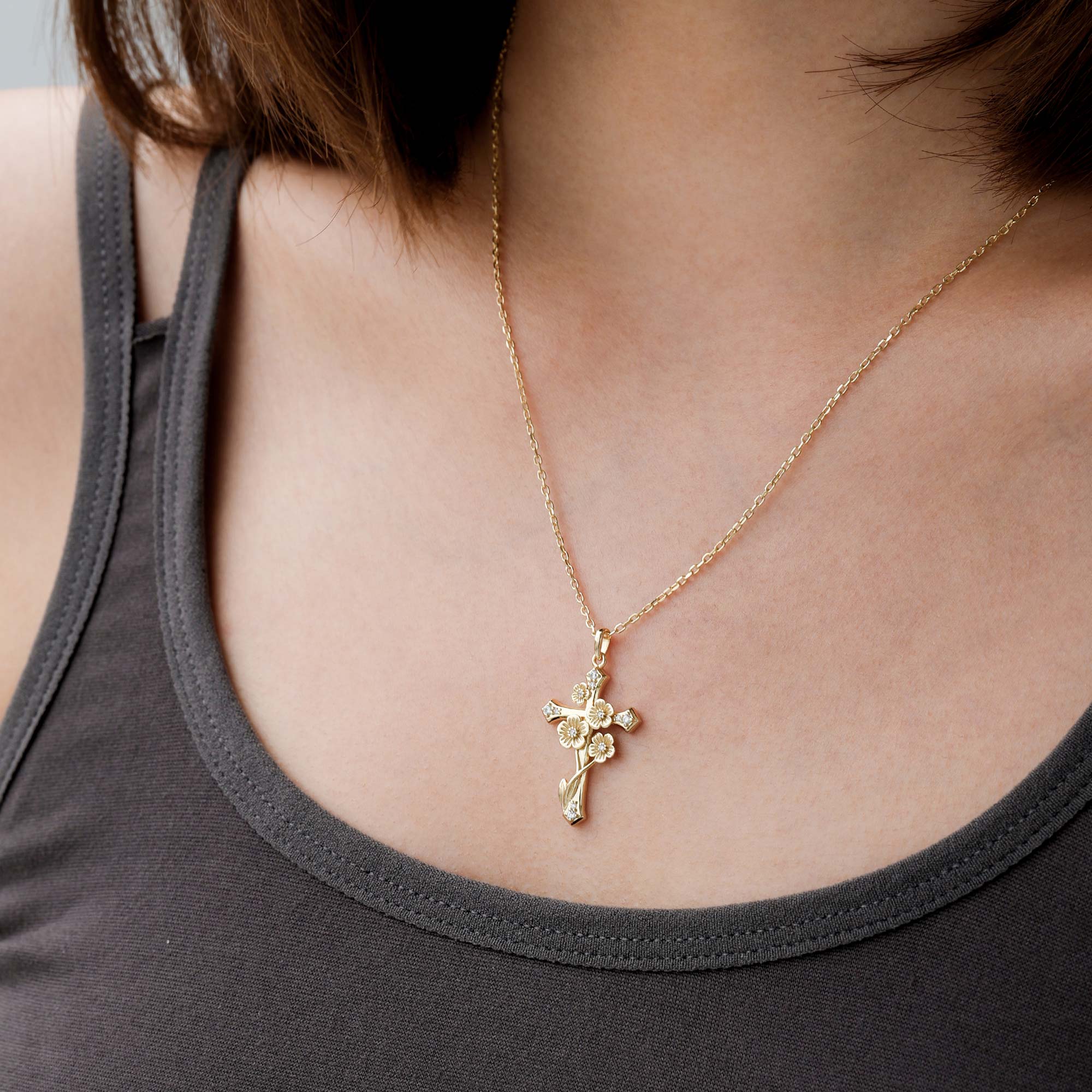 Forget-Me-Not Floral Cross Necklace