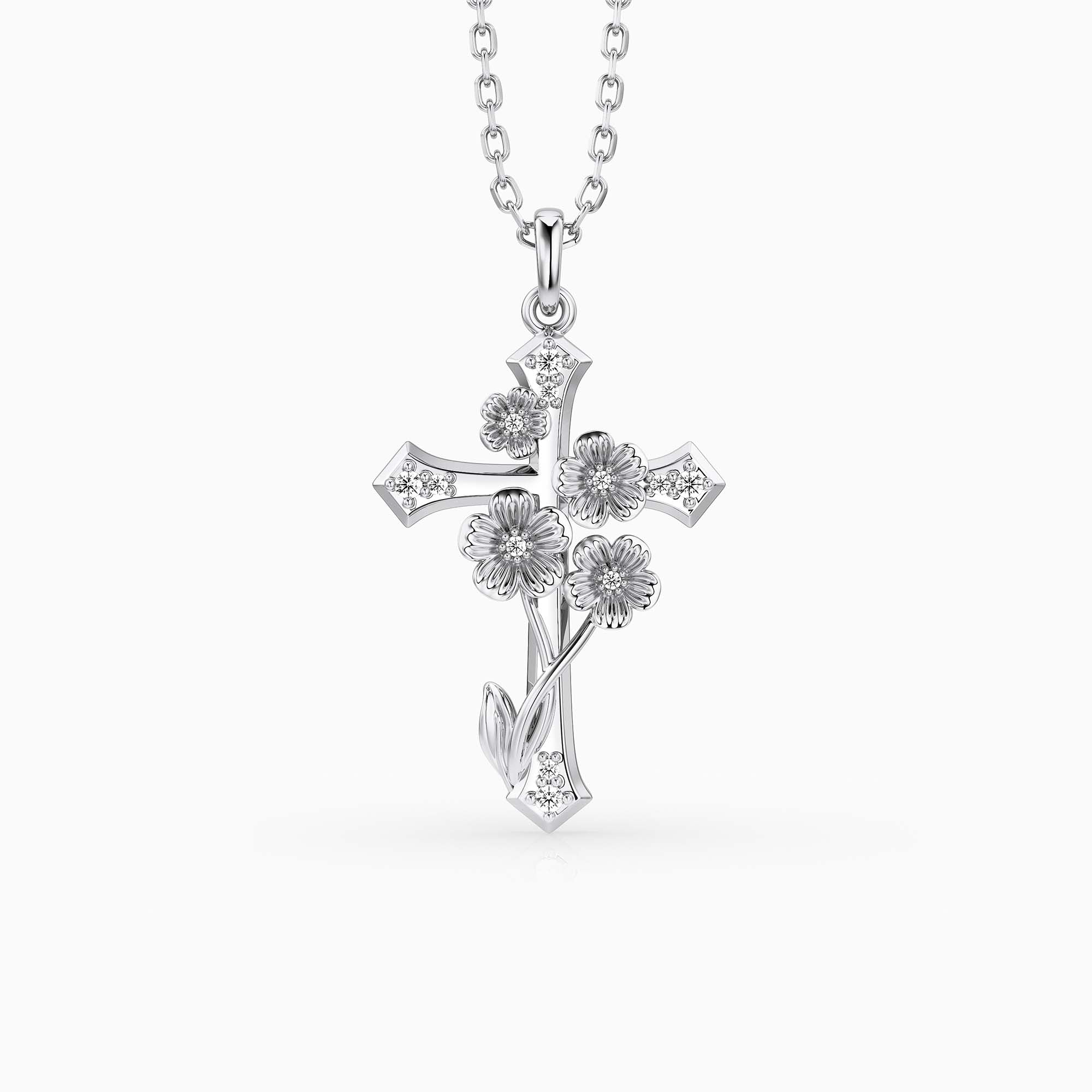 Forget-Me-Not Floral Cross Necklace