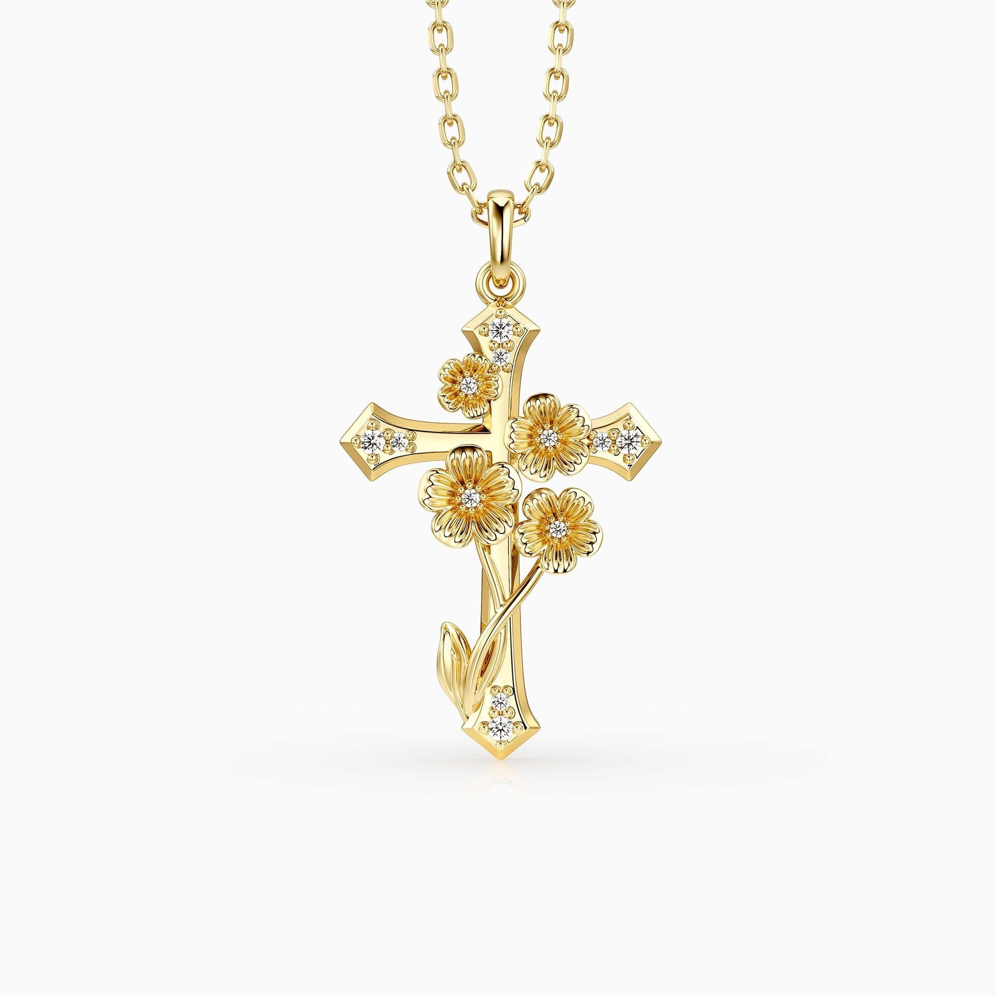 Forget-Me-Not Floral Cross Necklace