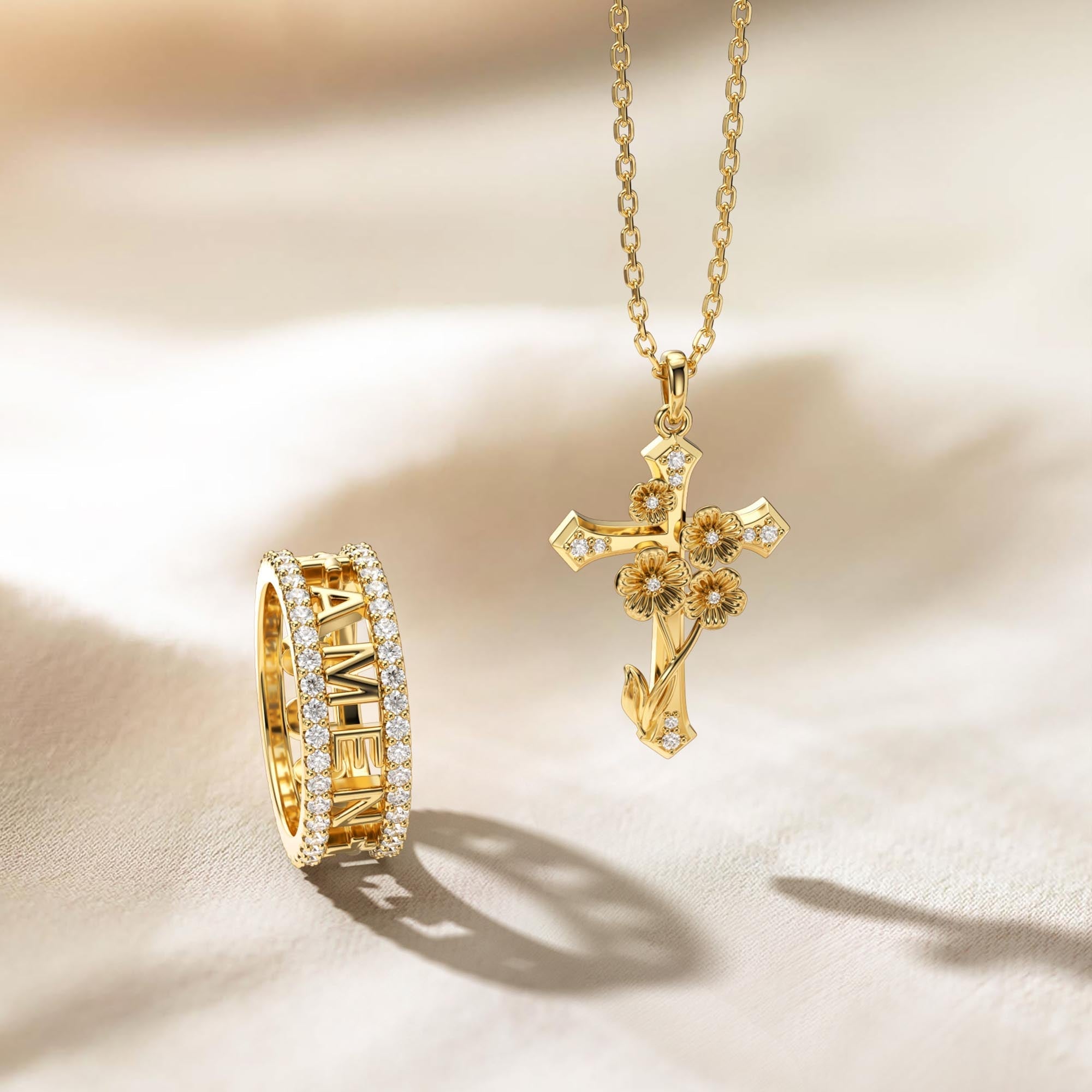 Forget-Me-Not Floral Cross Necklace