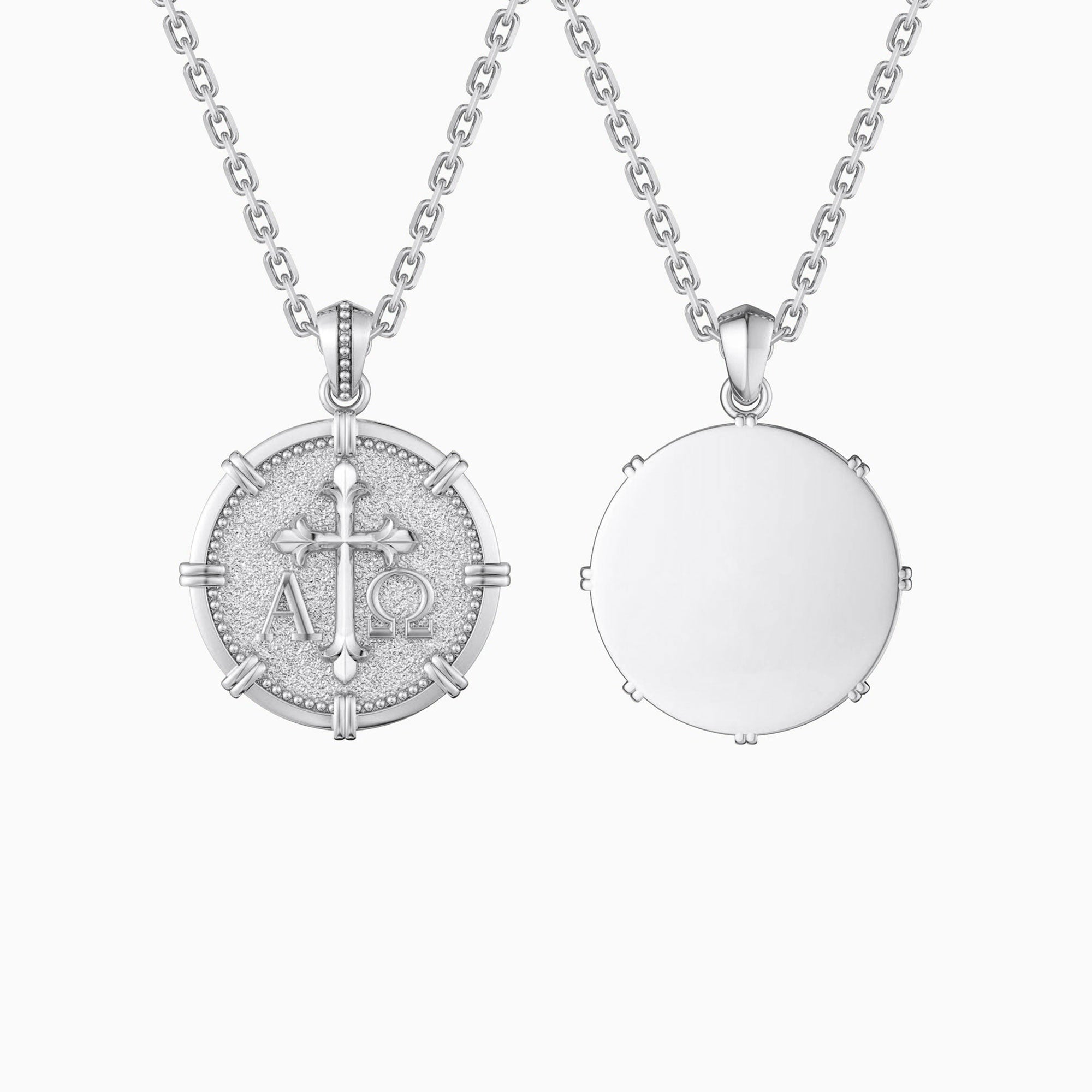 Personalized Alpha Omega Fleur-de-Lis Cross Medallion Necklace