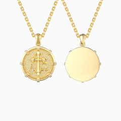 Personalized Alpha Omega Fleur-de-Lis Cross Medallion Necklace