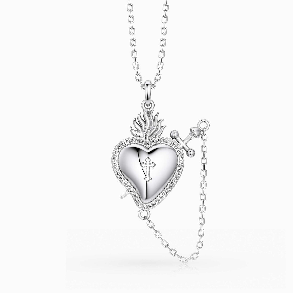 Flaming Heart with Dagger Necklace