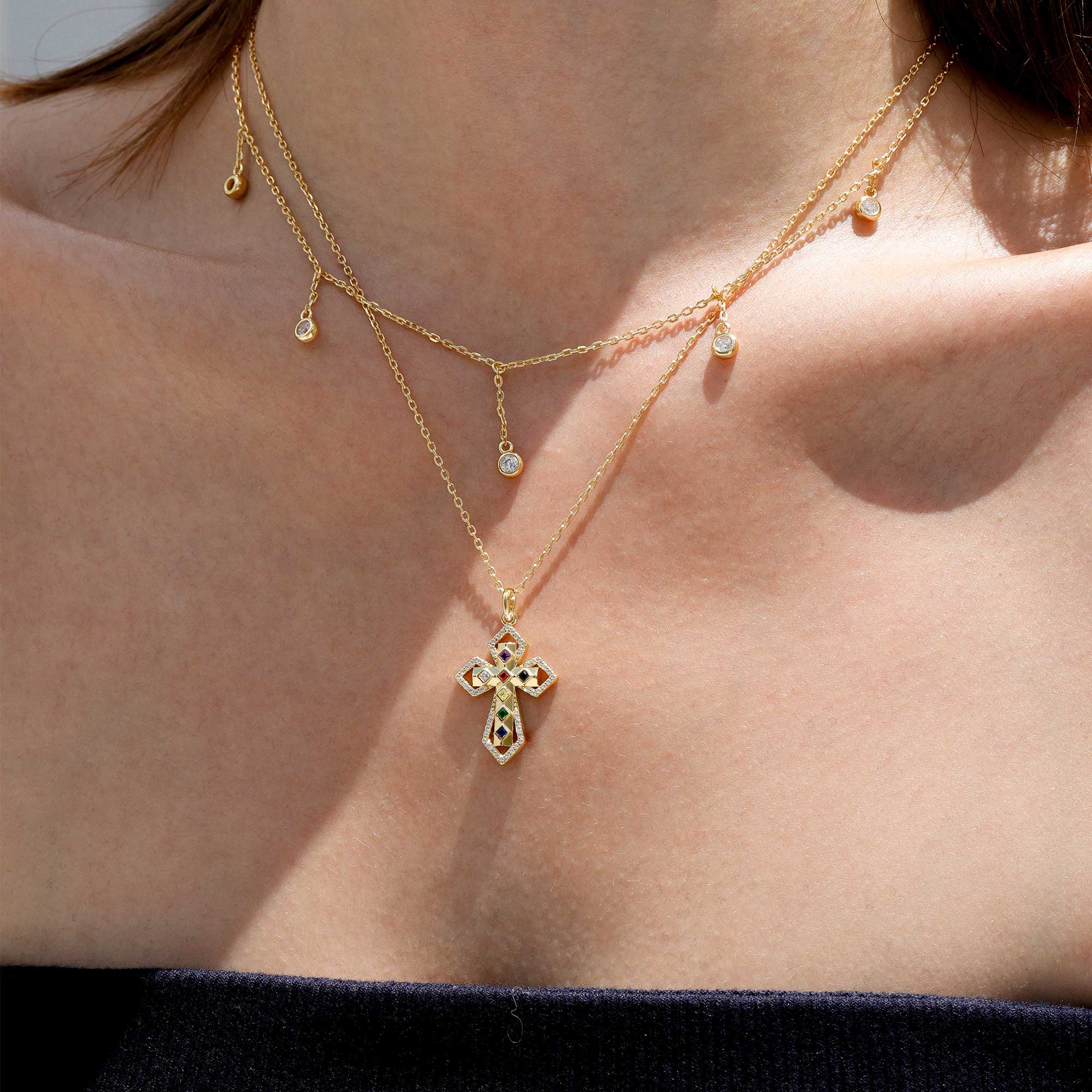 Radiant Seven Gifts Prism Cross Pendant Necklace