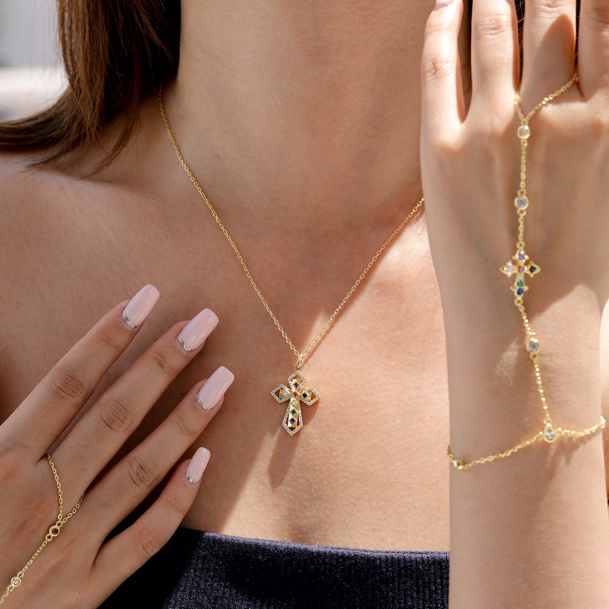 Radiant Seven Gifts Prism Cross Pendant Necklace