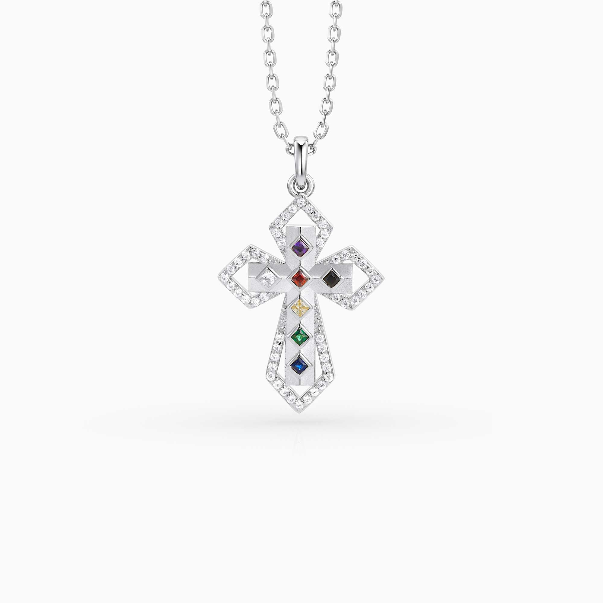 Radiant Seven Gifts Prism Cross Pendant Necklace