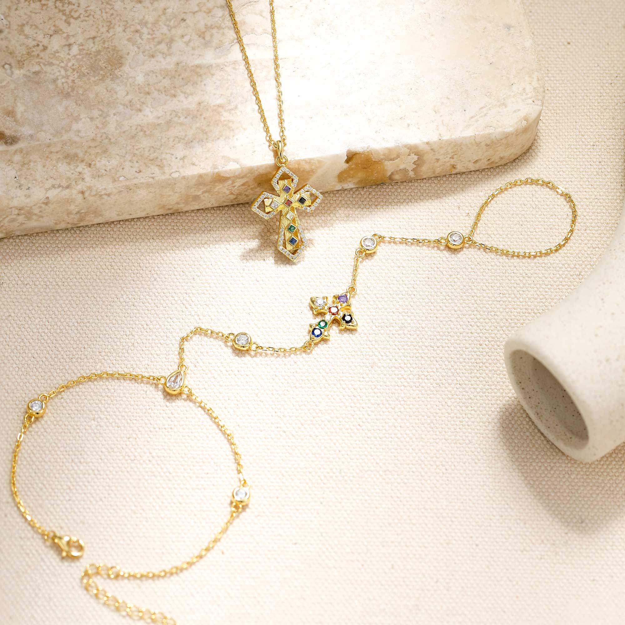 Seven Lights Fleur-de-Lis Cross Hand Chain