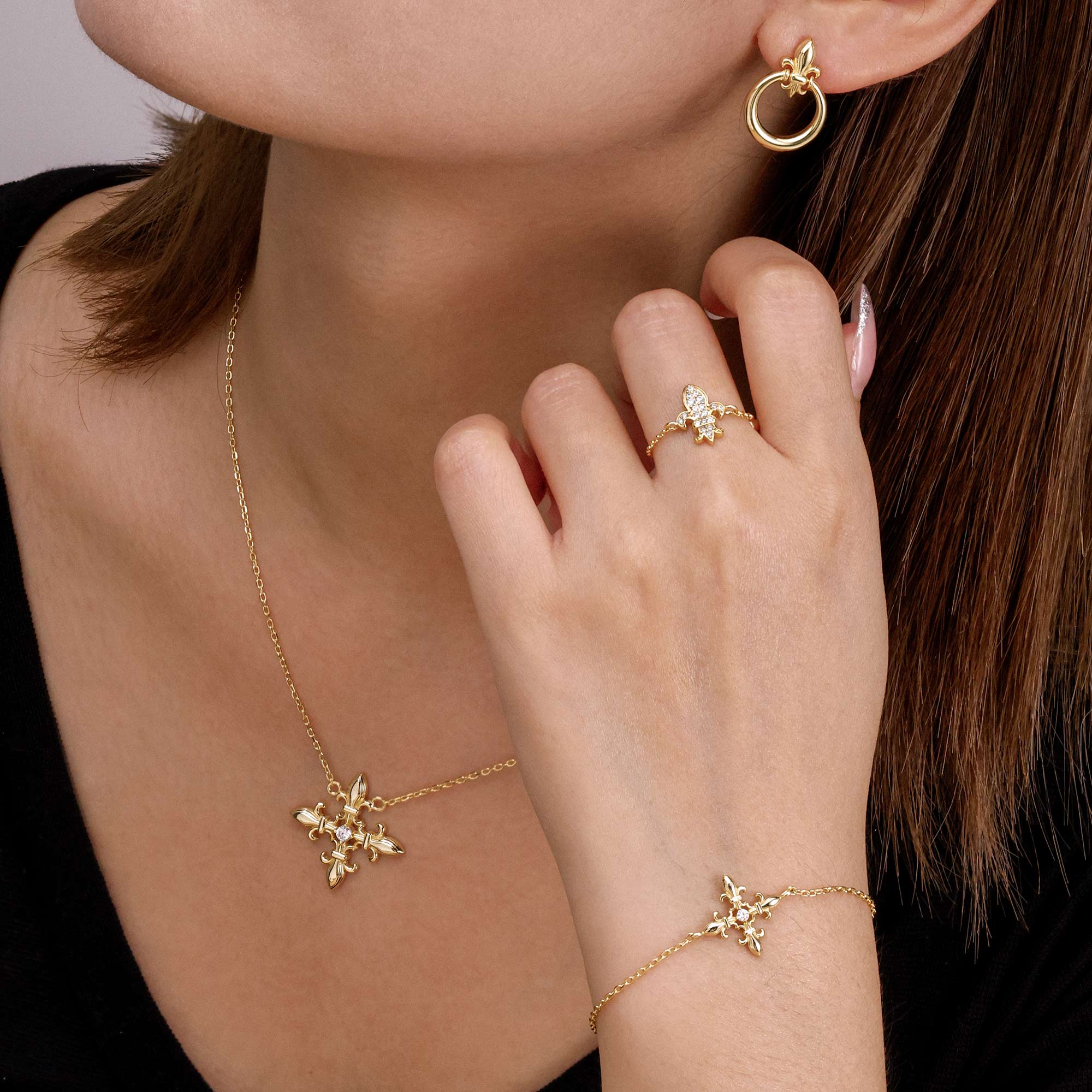 Divine Bloom Fleur-de-Lis Cross Necklace