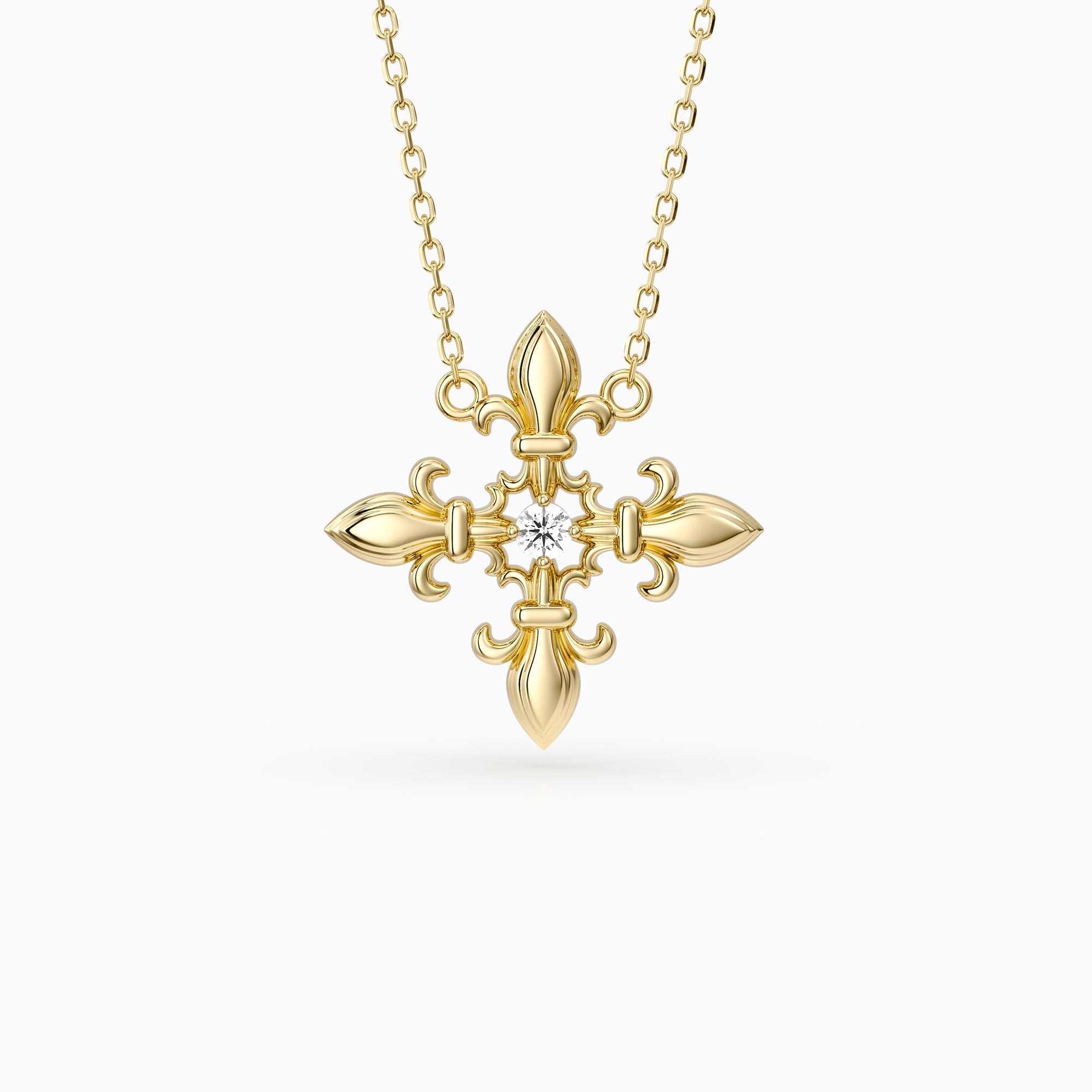 Divine Bloom Fleur-de-Lis Cross Necklace