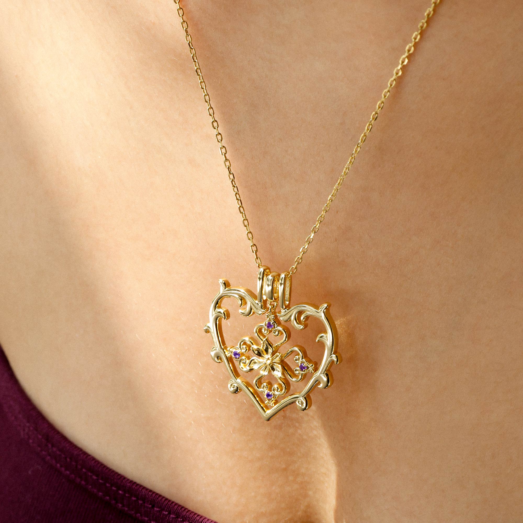 Sacred Bloom Heart Cross Birth Flower Necklace