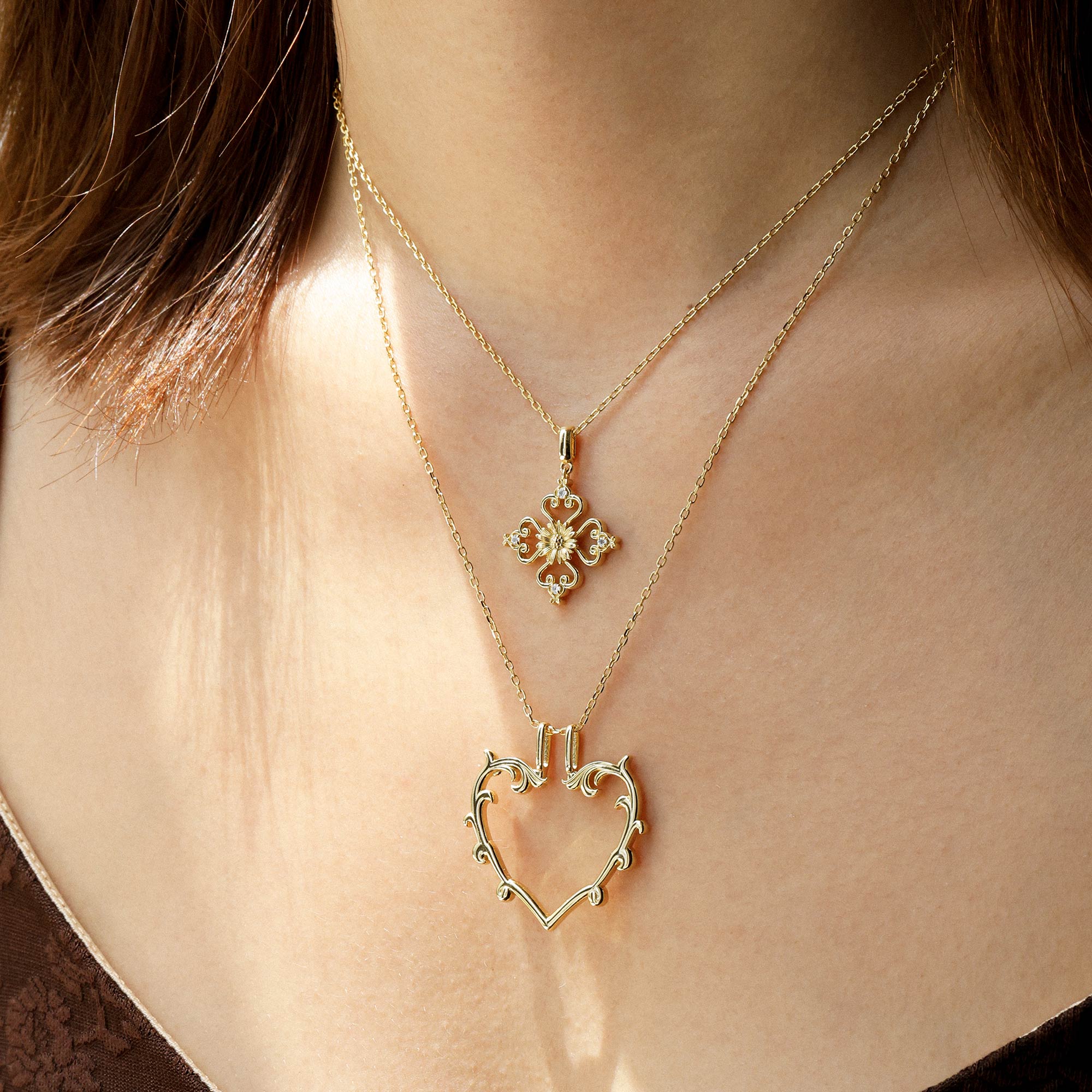 Sacred Bloom Heart Cross Birth Flower Necklace