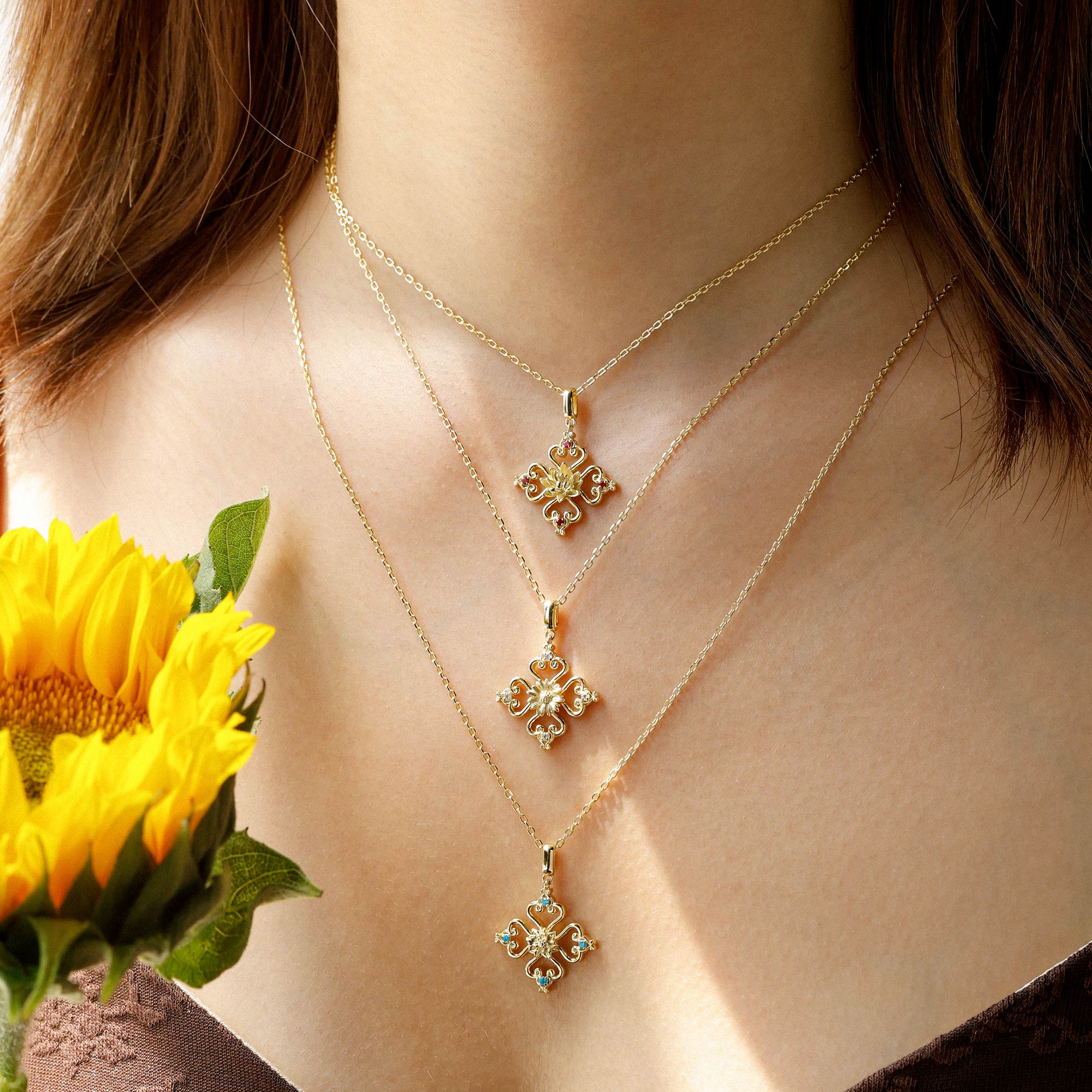 Sacred Bloom Heart Cross Birth Flower Necklace